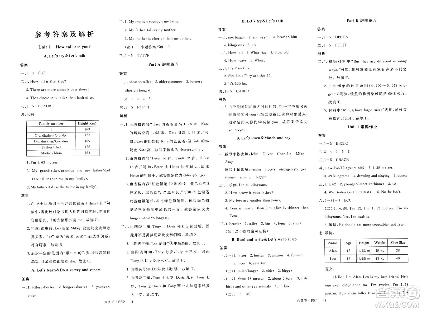 延邊大學(xué)出版社2025年春優(yōu)翼新領(lǐng)程六年級英語下冊人教PEP版答案