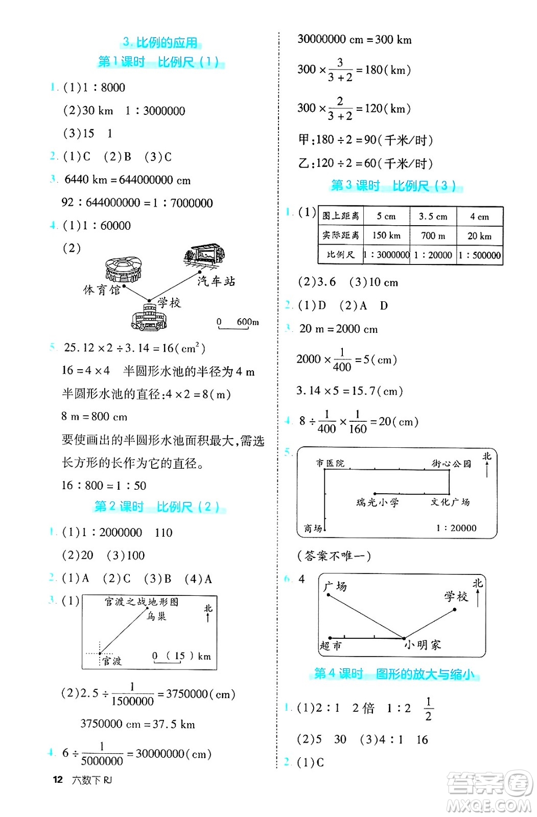 武漢出版社2025年春優(yōu)翼新領(lǐng)程六年級數(shù)學(xué)下冊人教版福建專版答案