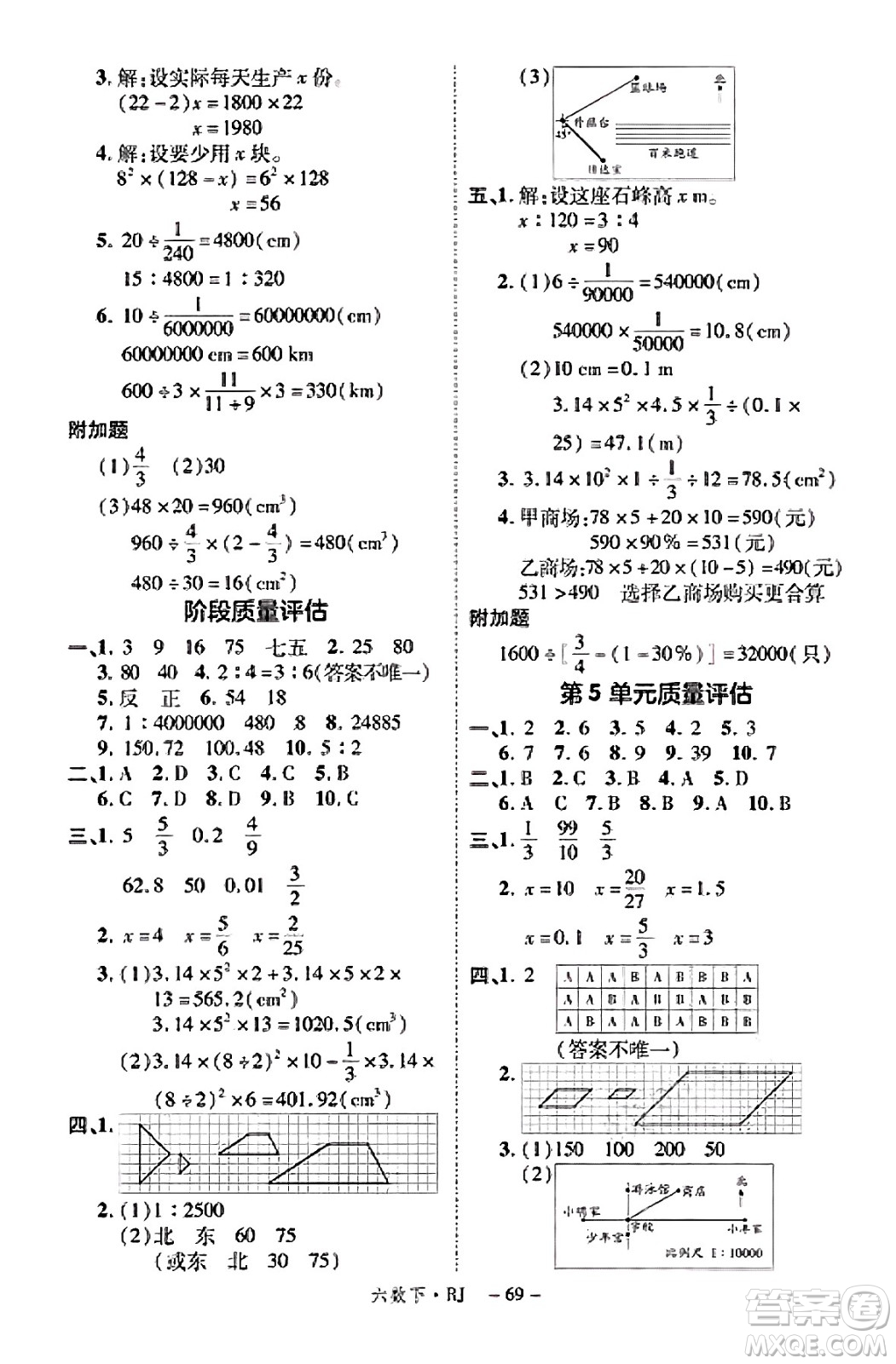 武漢出版社2025年春優(yōu)翼新領(lǐng)程六年級數(shù)學(xué)下冊人教版福建專版答案