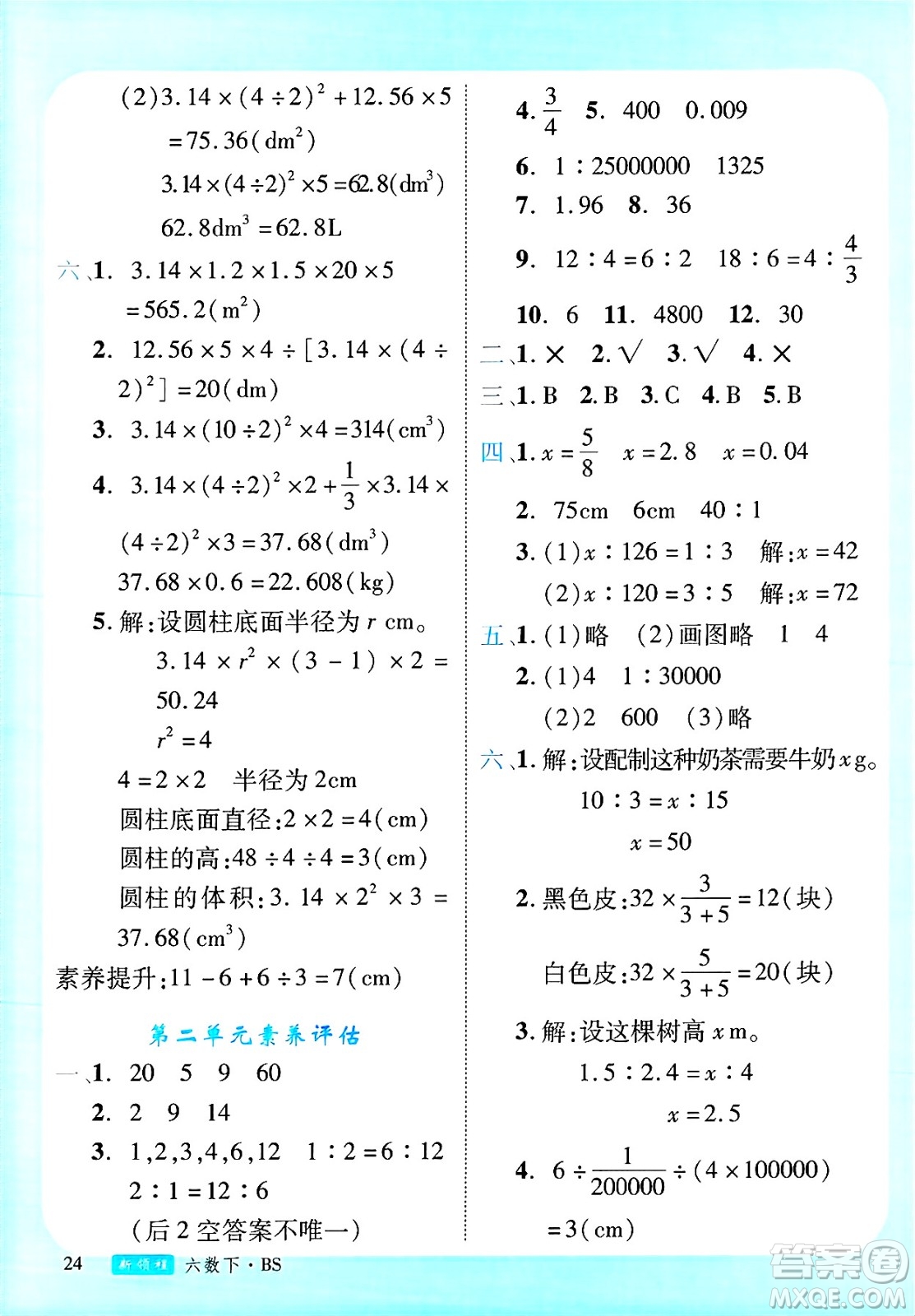 延邊大學(xué)出版社2025年春優(yōu)翼新領(lǐng)程六年級(jí)數(shù)學(xué)下冊(cè)北師大版廣東專版答案