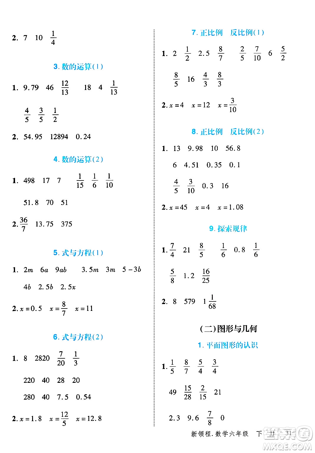 合肥工業(yè)大學(xué)出版社2025年春優(yōu)翼新領(lǐng)程六年級數(shù)學(xué)下冊冀教版答案