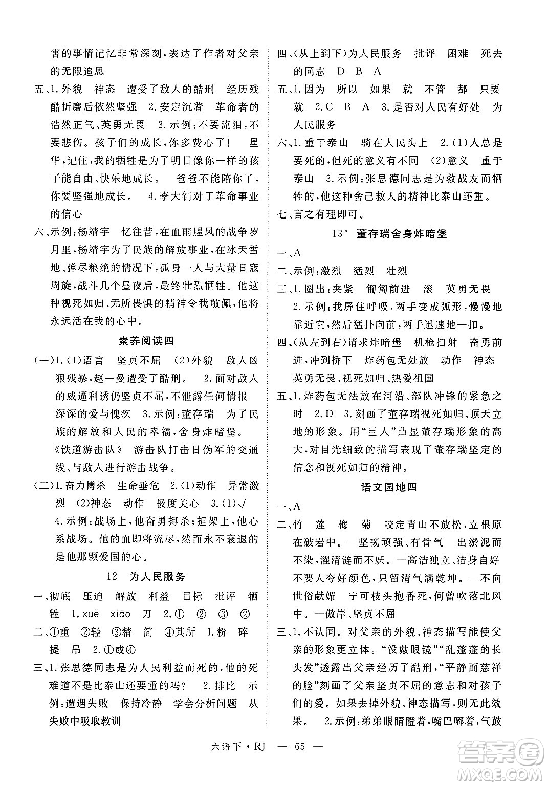 延邊大學出版社2025年春優(yōu)翼新領(lǐng)程六年級語文下冊人教版答案