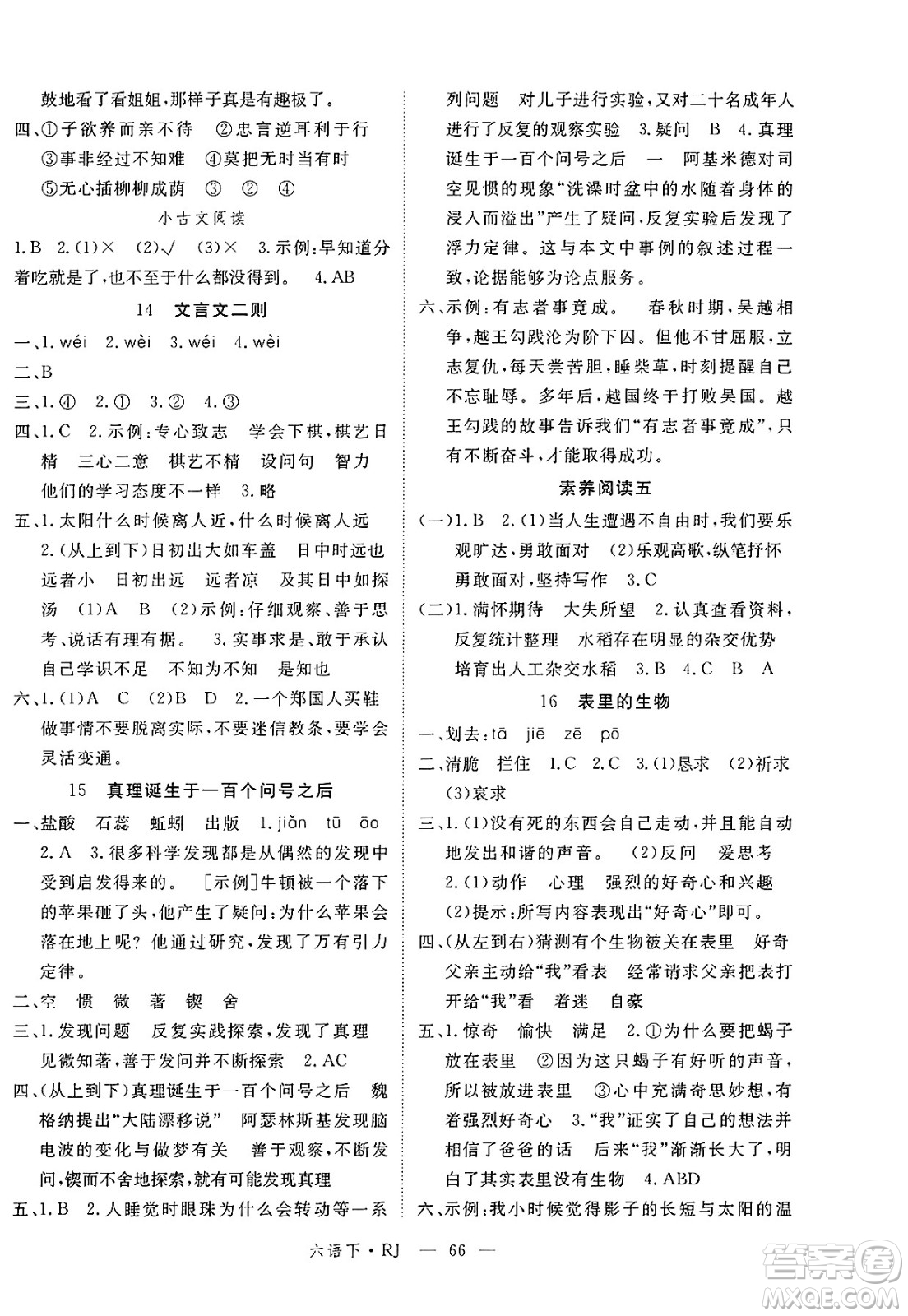 延邊大學出版社2025年春優(yōu)翼新領(lǐng)程六年級語文下冊人教版答案