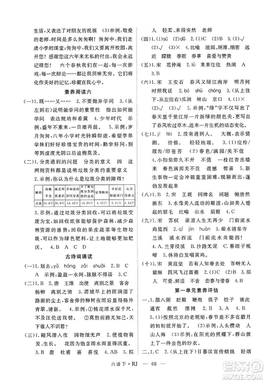 延邊大學出版社2025年春優(yōu)翼新領(lǐng)程六年級語文下冊人教版答案