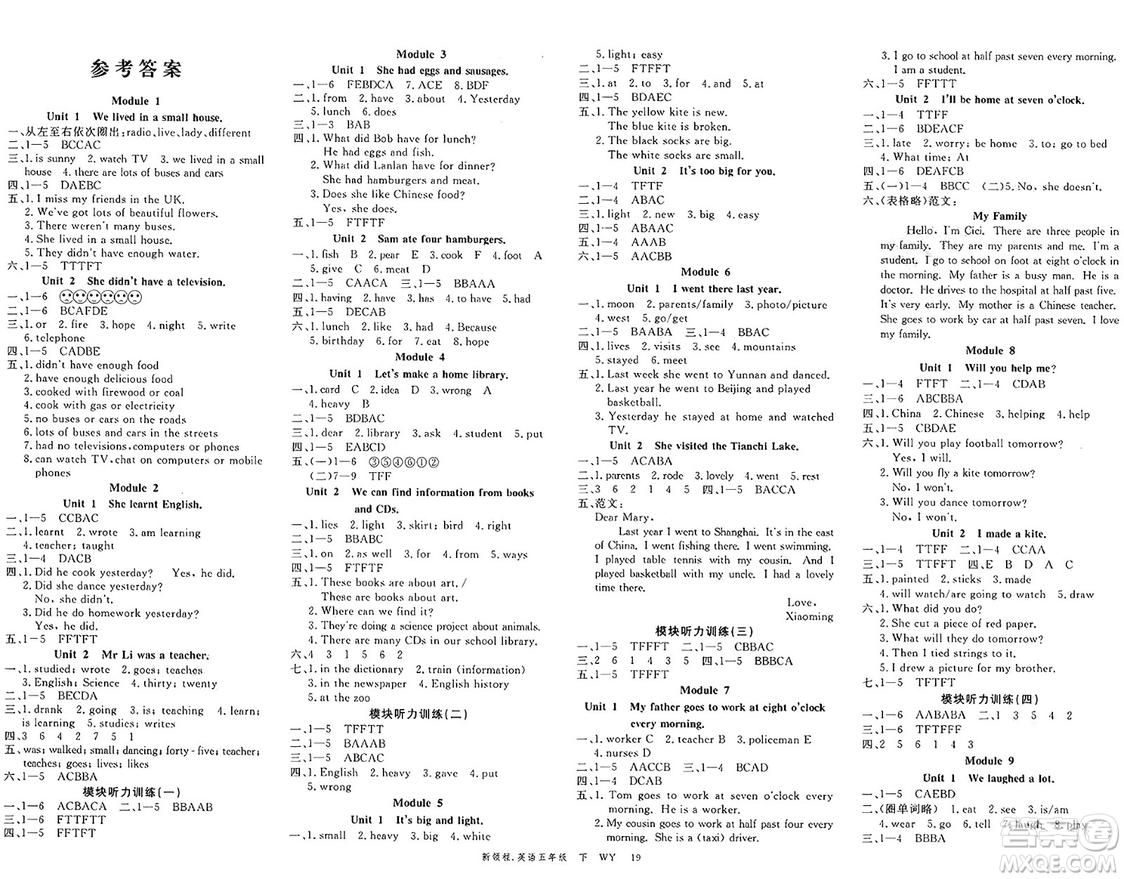 合肥工業(yè)大學(xué)出版社2025年春優(yōu)翼新領(lǐng)程五年級英語下冊外研版答案