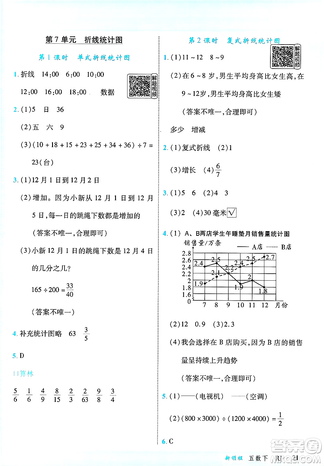 延邊大學(xué)出版社2025年春優(yōu)翼新領(lǐng)程五年級數(shù)學(xué)下冊人教版答案