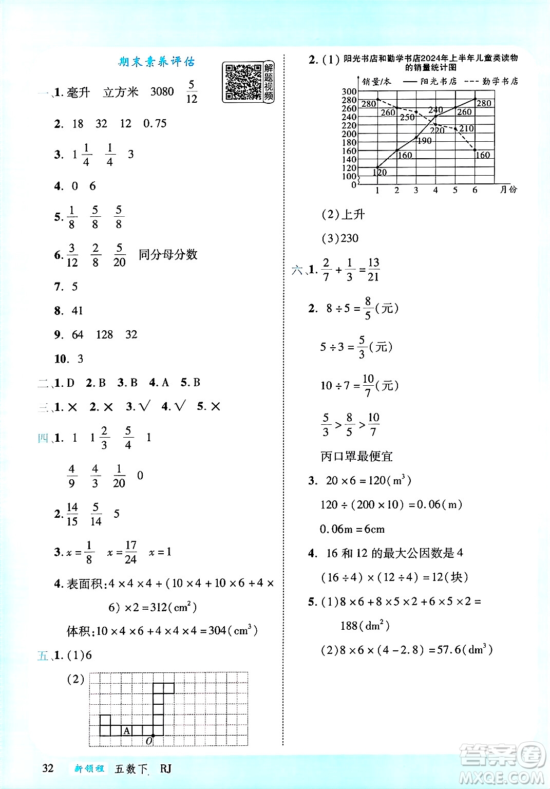 延邊大學(xué)出版社2025年春優(yōu)翼新領(lǐng)程五年級數(shù)學(xué)下冊人教版答案