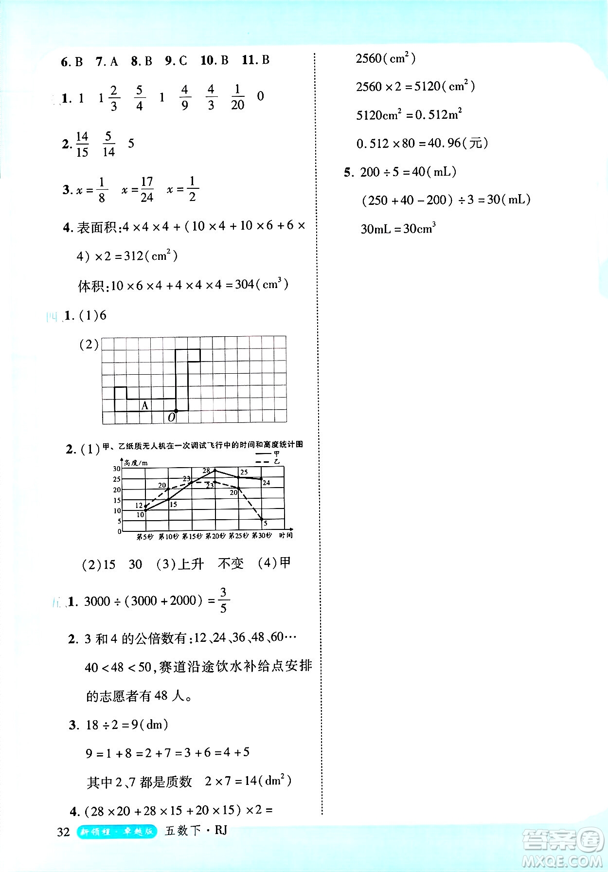 延邊大學(xué)出版社2025年春優(yōu)翼新領(lǐng)程卓越版五年級(jí)數(shù)學(xué)下冊(cè)人教版浙江專(zhuān)版答案