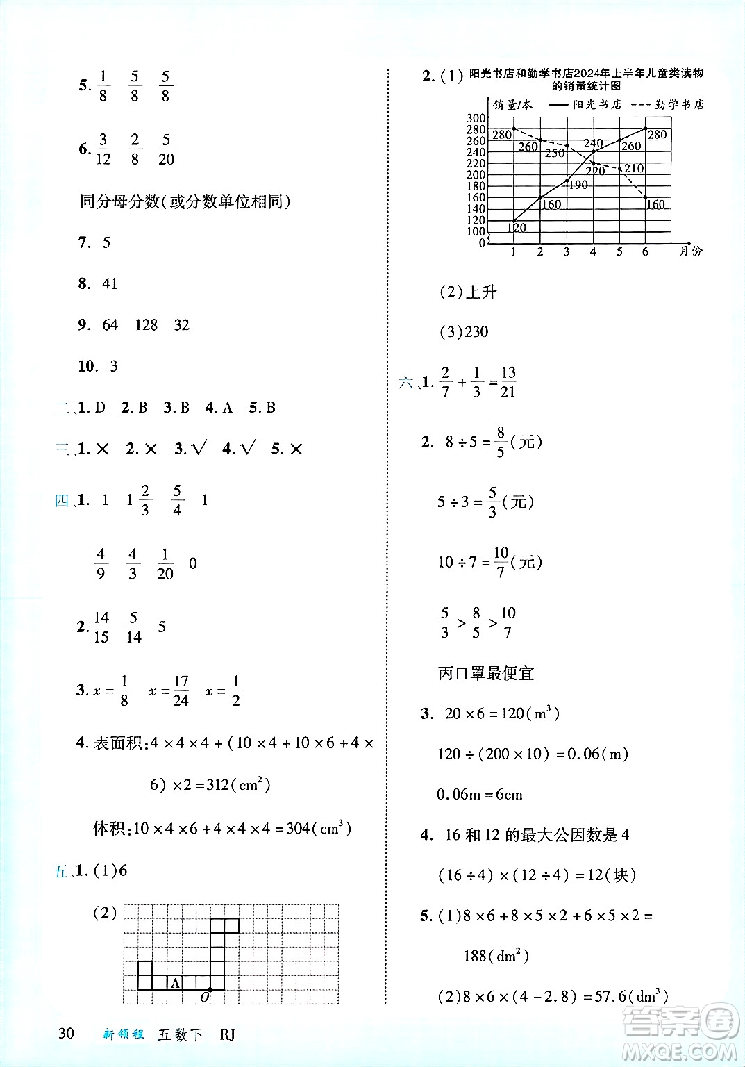 延邊大學(xué)出版社2025年春優(yōu)翼新領(lǐng)程五年級(jí)數(shù)學(xué)下冊(cè)人教版廣東專版答案