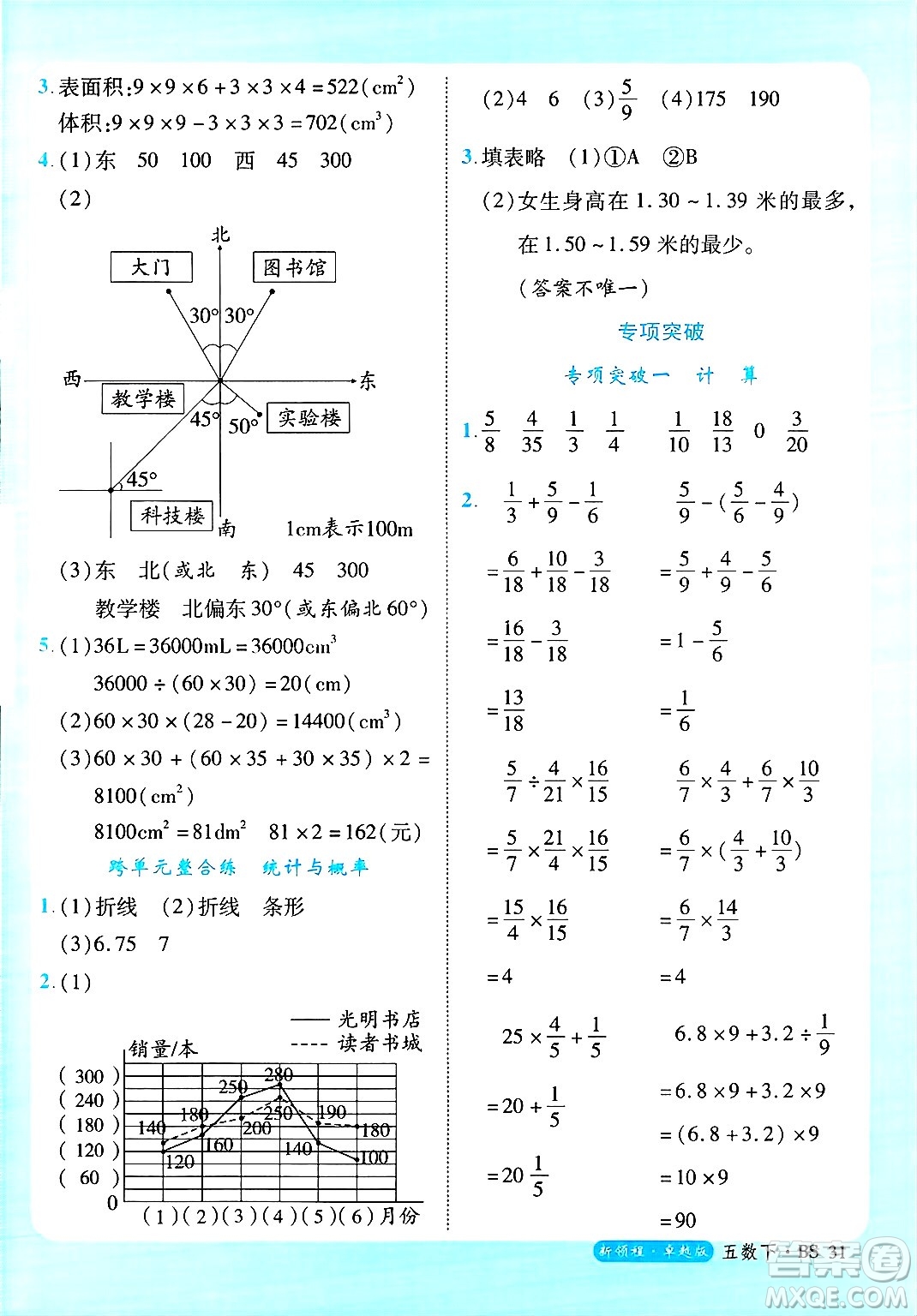 延邊大學出版社2025年春優(yōu)翼新領程卓越版五年級數(shù)學下冊北師大版答案
