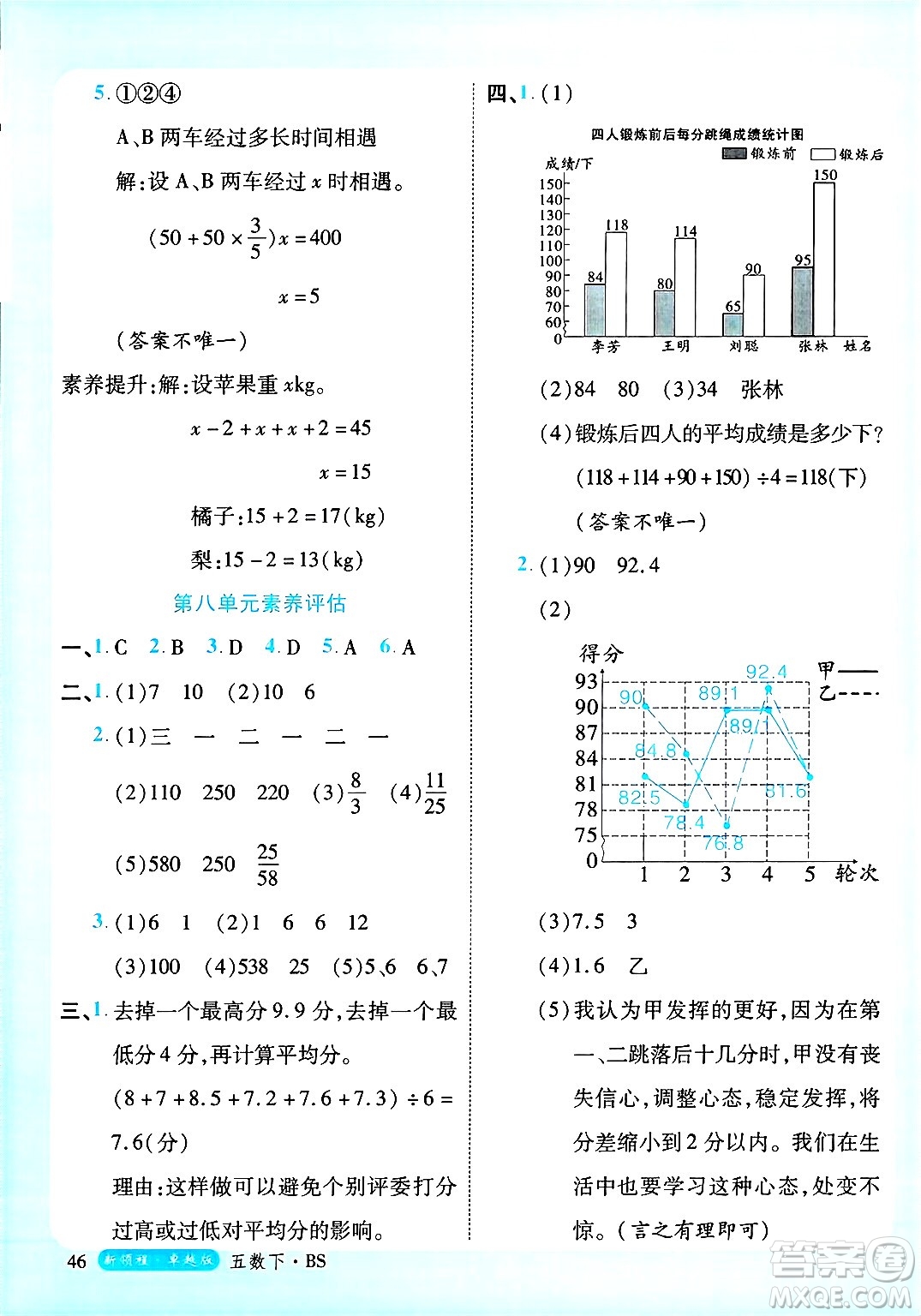 延邊大學出版社2025年春優(yōu)翼新領程卓越版五年級數(shù)學下冊北師大版答案