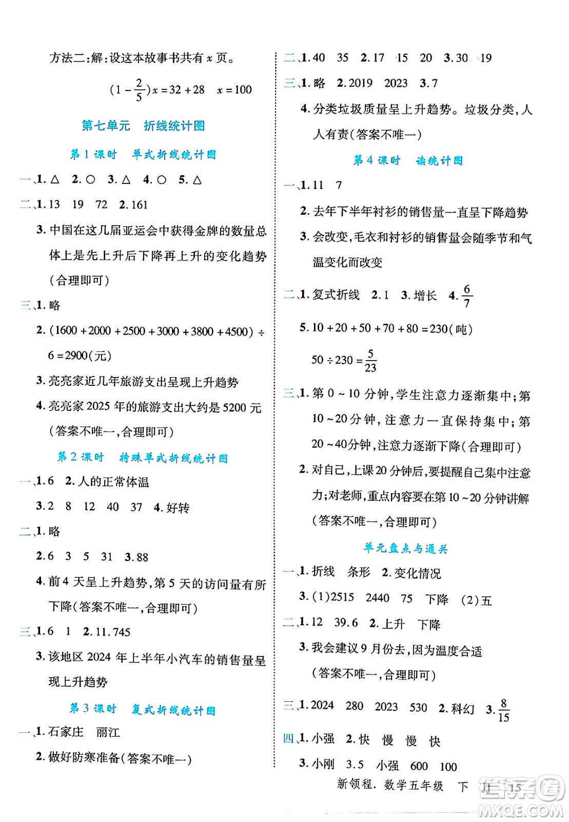 合肥工業(yè)大學(xué)出版社2025年春優(yōu)翼新領(lǐng)程五年級(jí)數(shù)學(xué)下冊(cè)冀教版答案