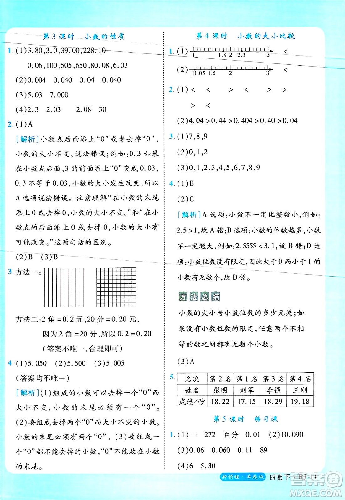 延邊大學(xué)出版社2025年春優(yōu)翼新領(lǐng)程四年級(jí)數(shù)學(xué)下冊(cè)人教版浙江專(zhuān)版答案
