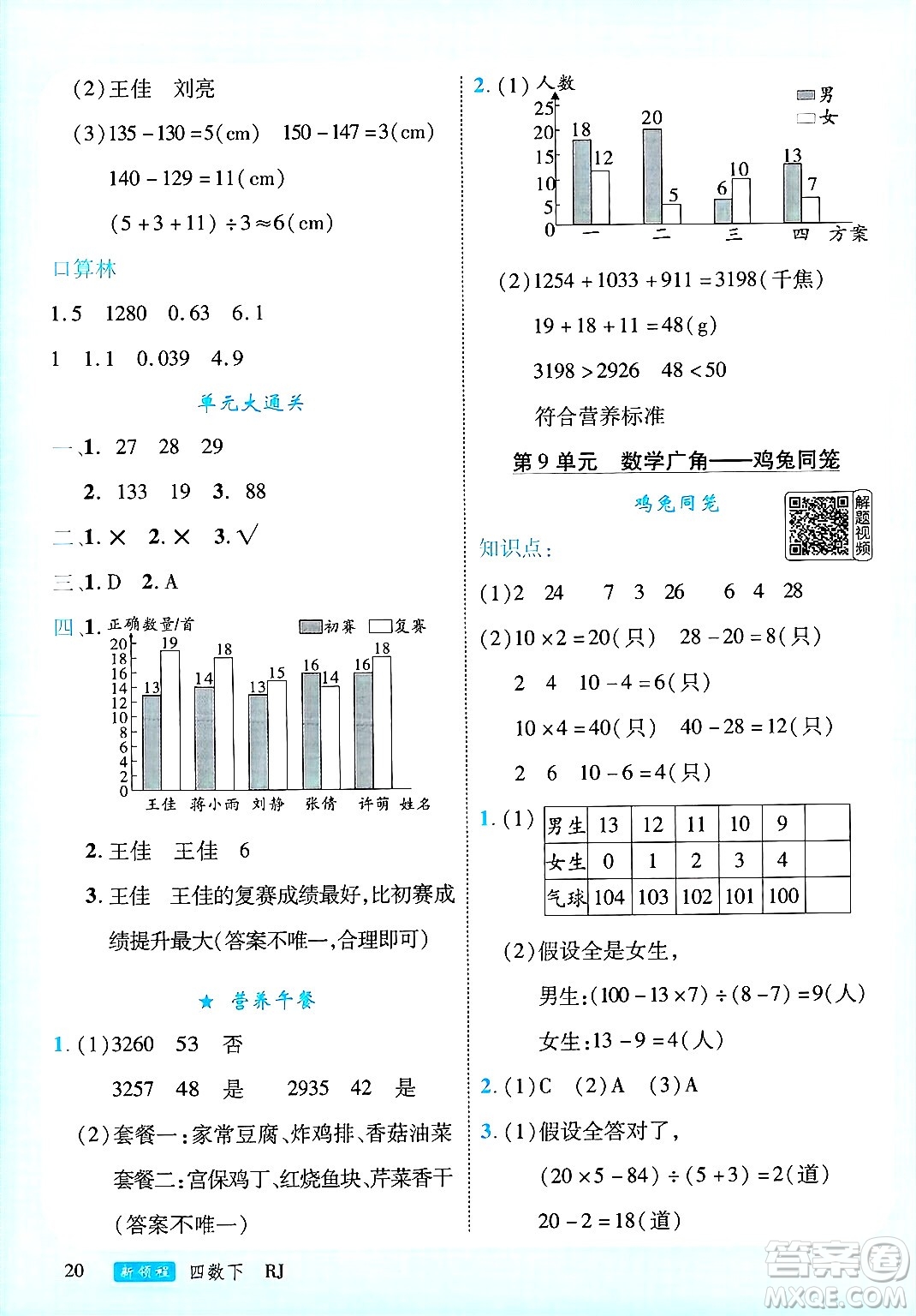 延邊大學(xué)出版社2025年春優(yōu)翼新領(lǐng)程四年級(jí)數(shù)學(xué)下冊(cè)人教版廣東專版答案
