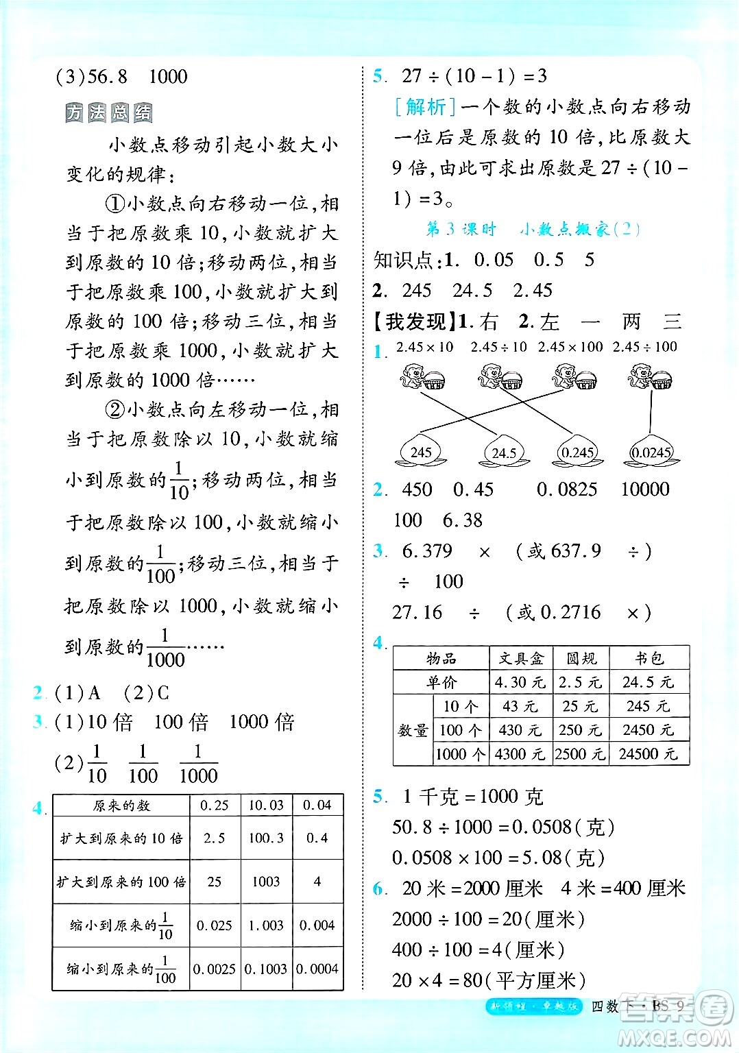 延邊大學出版社2025年春優(yōu)翼新領(lǐng)程卓越版四年級數(shù)學下冊北師大版答案