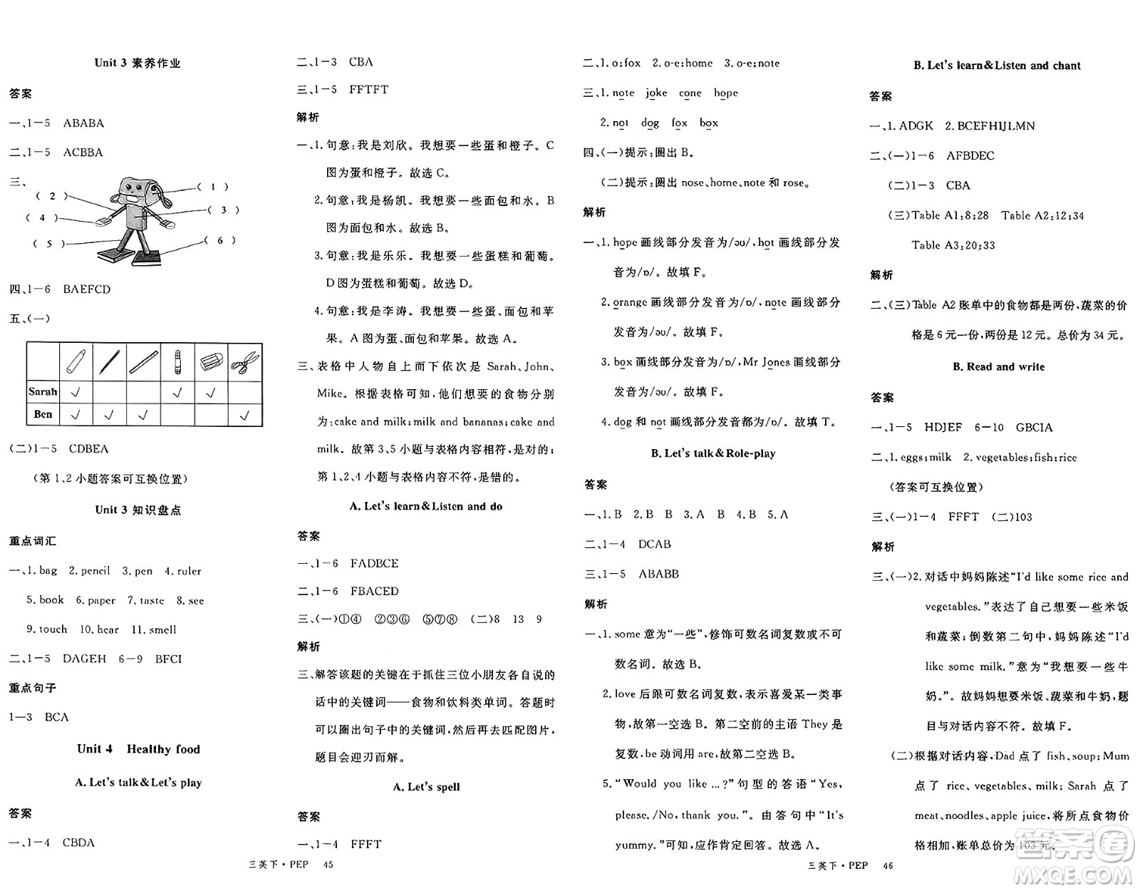 延邊大學(xué)出版社2025年春優(yōu)翼新領(lǐng)程三年級(jí)英語(yǔ)下冊(cè)人教PEP版答案