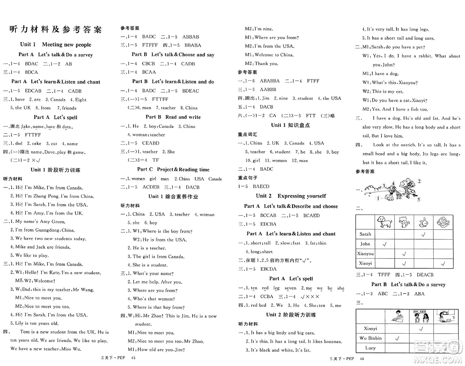 延邊大學出版社2025年春優(yōu)翼新領(lǐng)程三年級英語下冊人教PEP版廣東專版答案