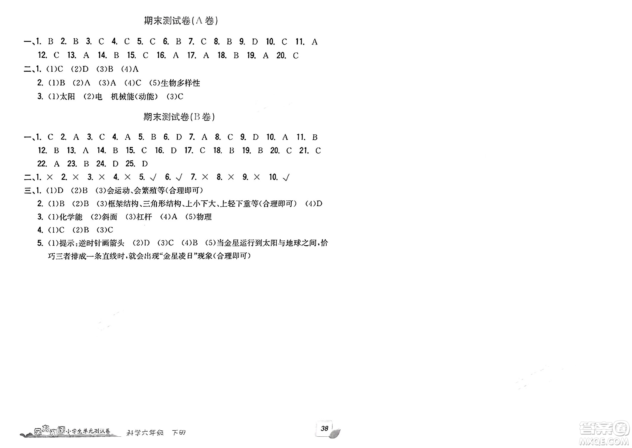 浙江工商大學(xué)出版社2025年春學(xué)力測評小學(xué)生單元測試卷六年級科學(xué)下冊通用版答案