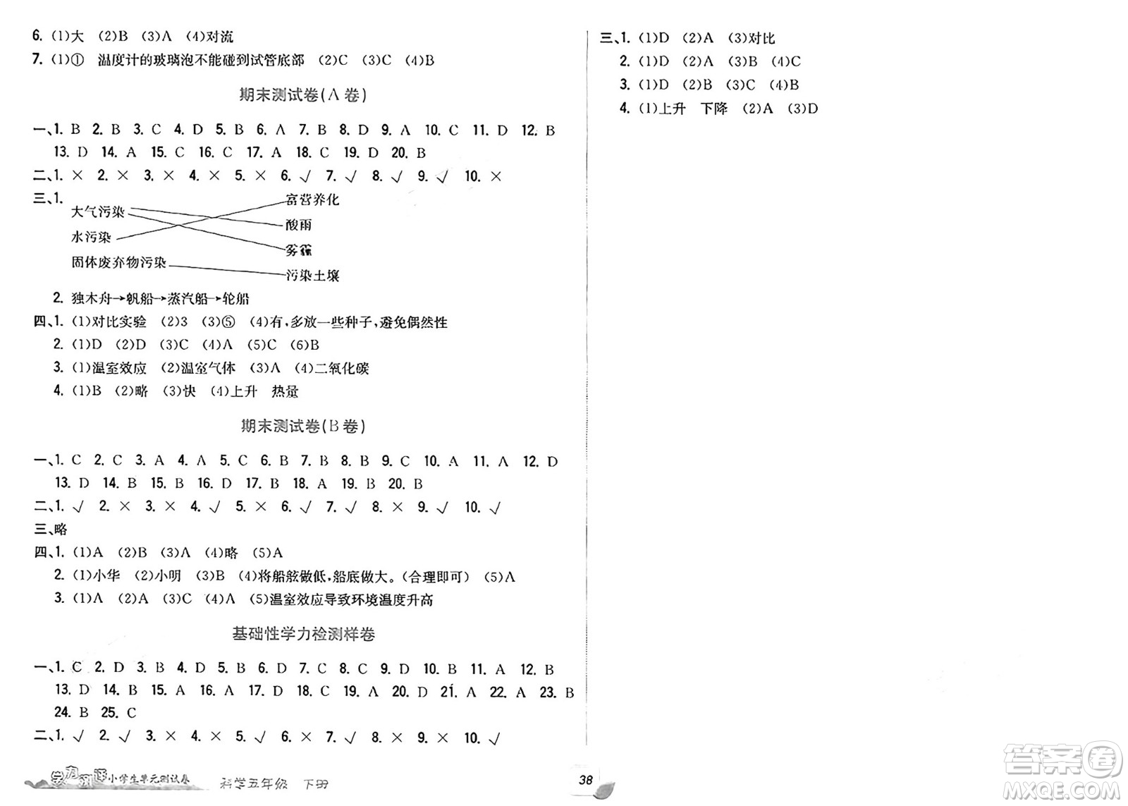 浙江工商大學(xué)出版社2025年春學(xué)力測評小學(xué)生單元測試卷五年級科學(xué)下冊通用版答案