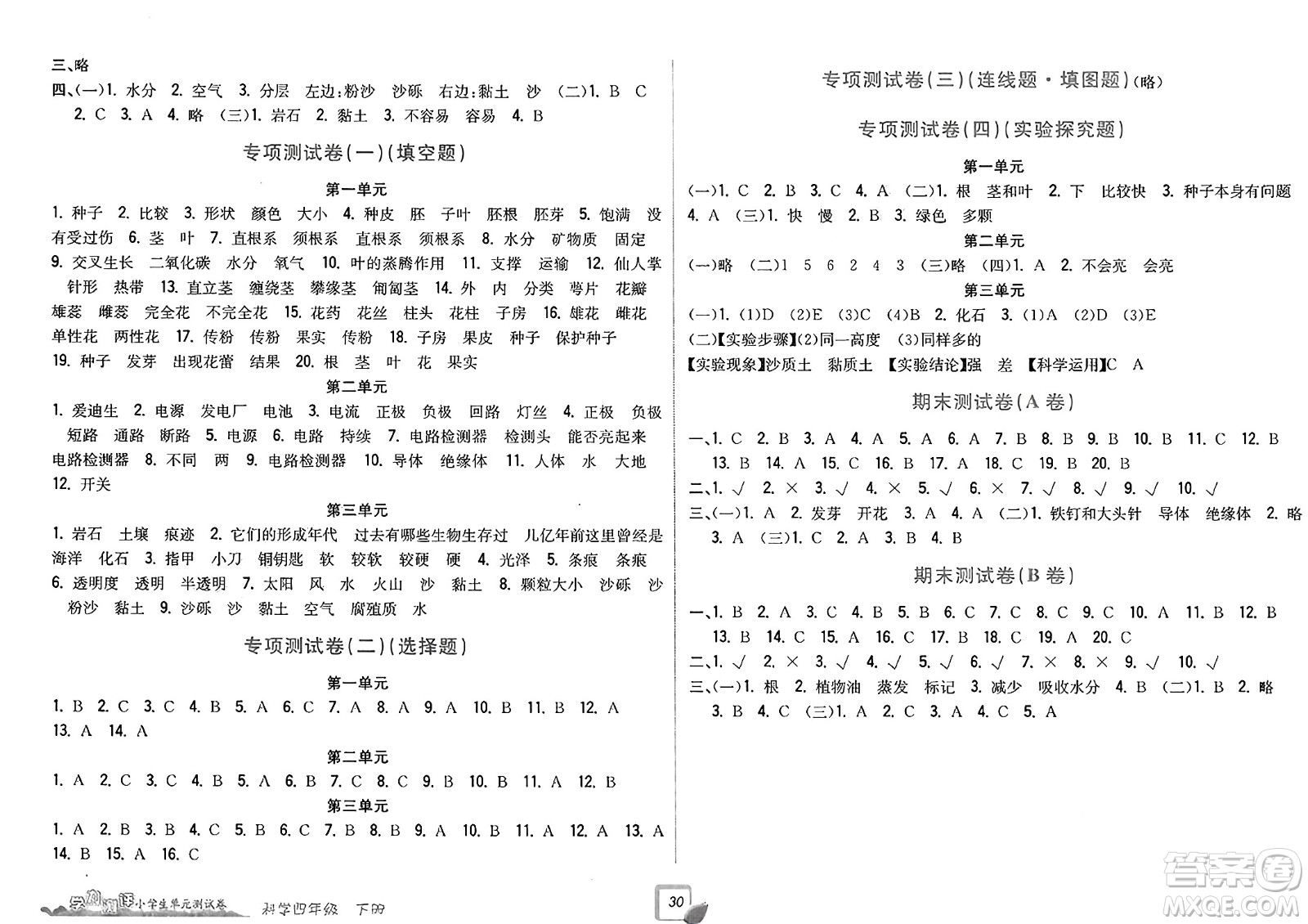 浙江工商大學(xué)出版社2025年春學(xué)力測(cè)評(píng)小學(xué)生單元測(cè)試卷四年級(jí)科學(xué)下冊(cè)通用版答案