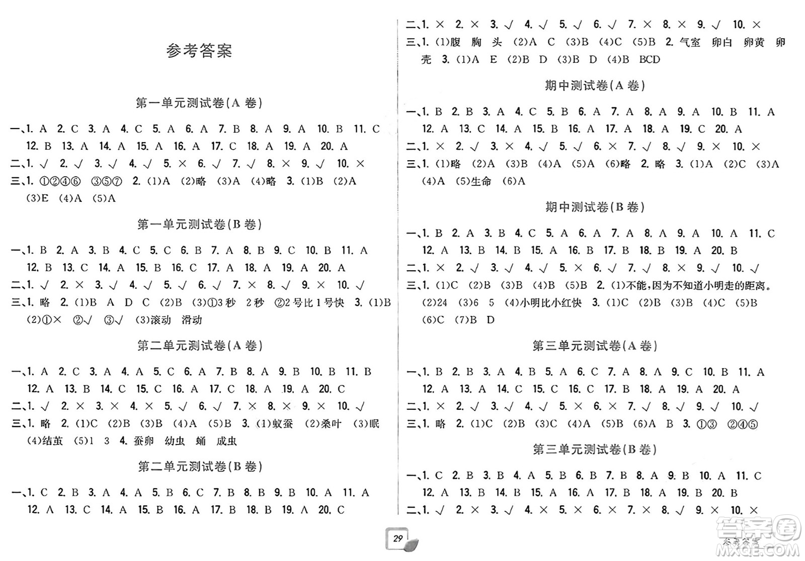 浙江工商大學(xué)出版社2025年春學(xué)力測評小學(xué)生單元測試卷三年級科學(xué)下冊通用版答案