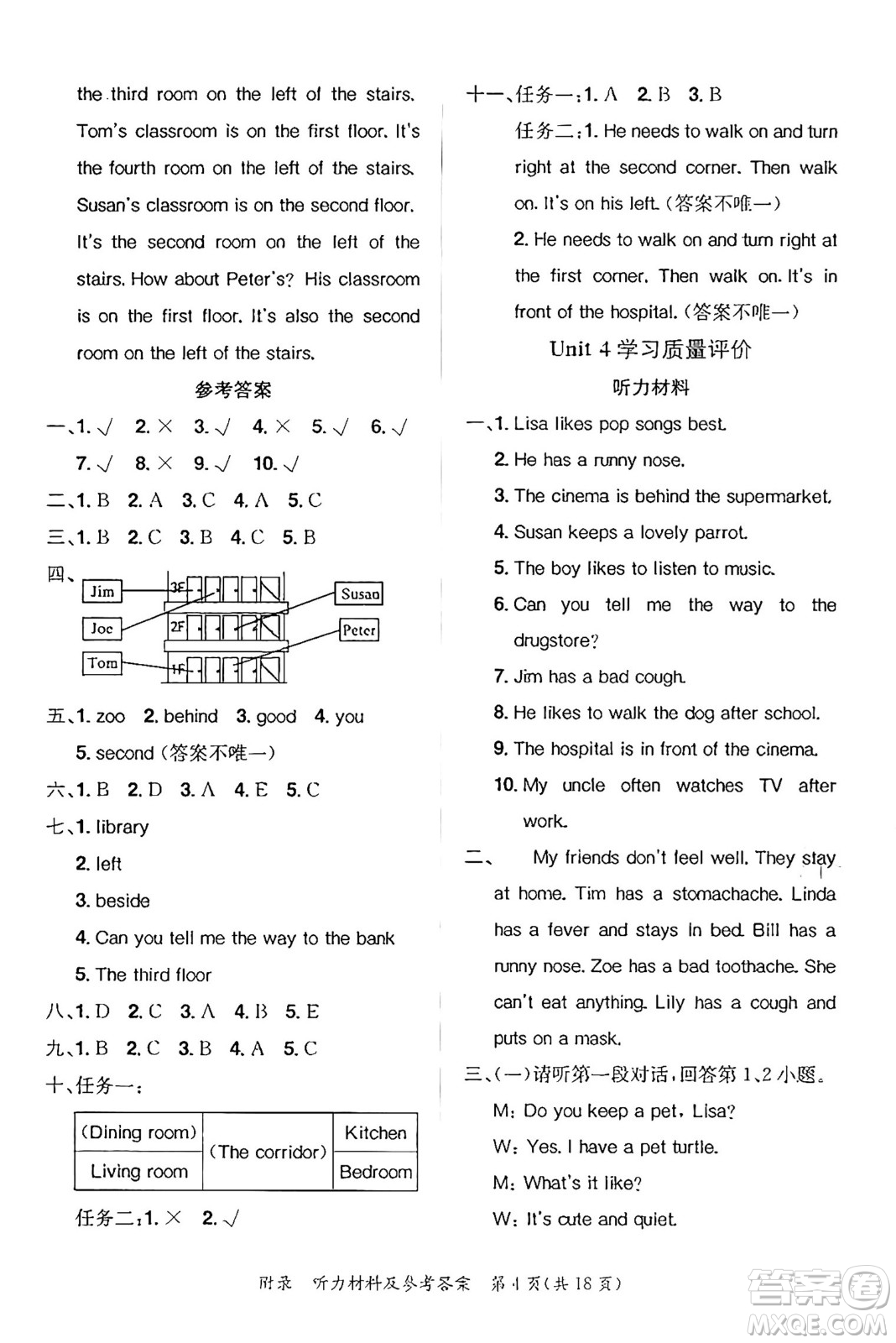 龍門書局2025年春黃岡小狀元達(dá)標(biāo)卷四年級(jí)英語下冊(cè)北京版北京課改版答案