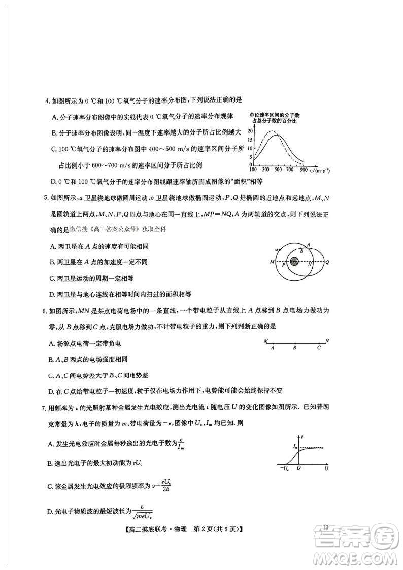 九師聯(lián)盟2025高二下學期6月摸底聯(lián)考物理答案