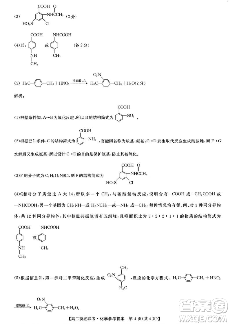 九師聯(lián)盟2025高二下學(xué)期6月摸底聯(lián)考化學(xué)答案