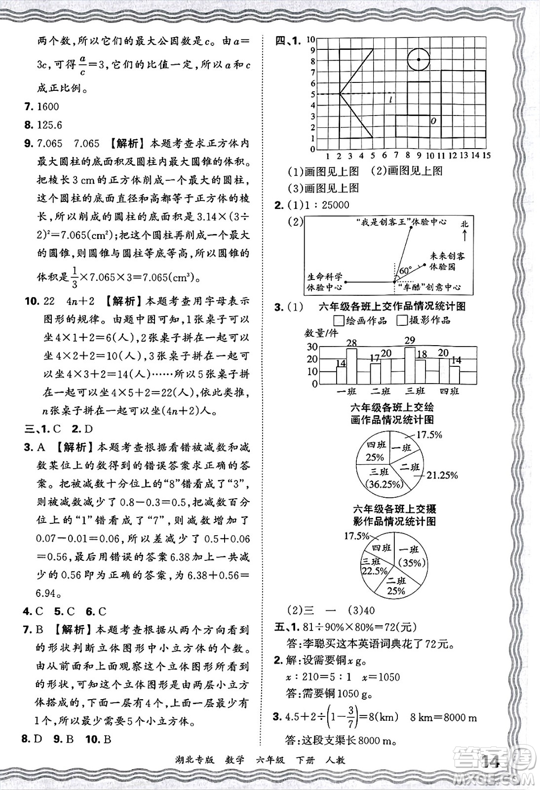 江西人民出版社2025年春王朝霞湖北各地期末試卷精選六年級數(shù)學下冊人教版湖北專版答案