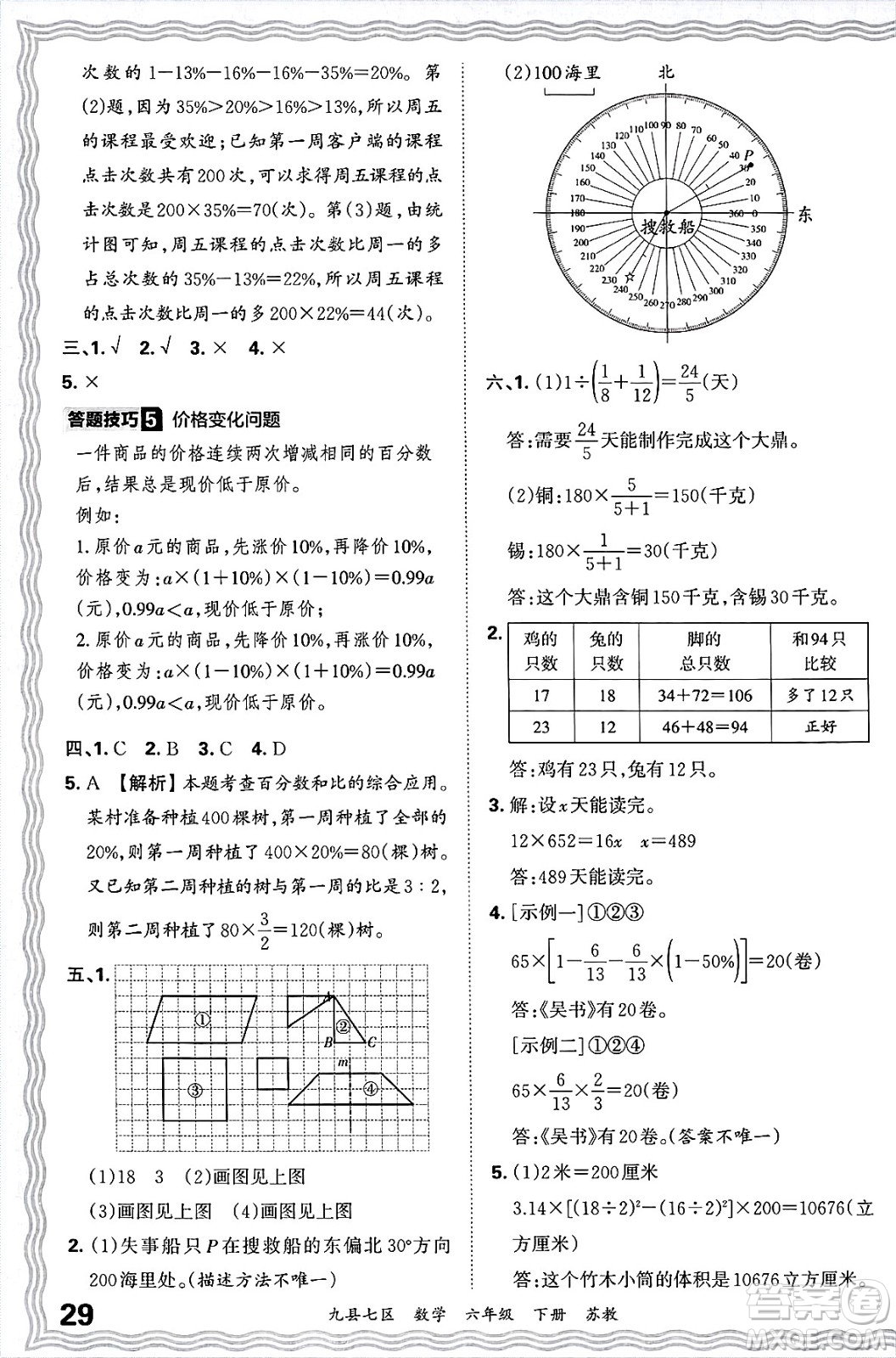 江西人民出版社2025年春王朝霞洛陽九縣七區(qū)各地期末試卷精選六年級數(shù)學(xué)下冊蘇教版九縣七區(qū)答案
