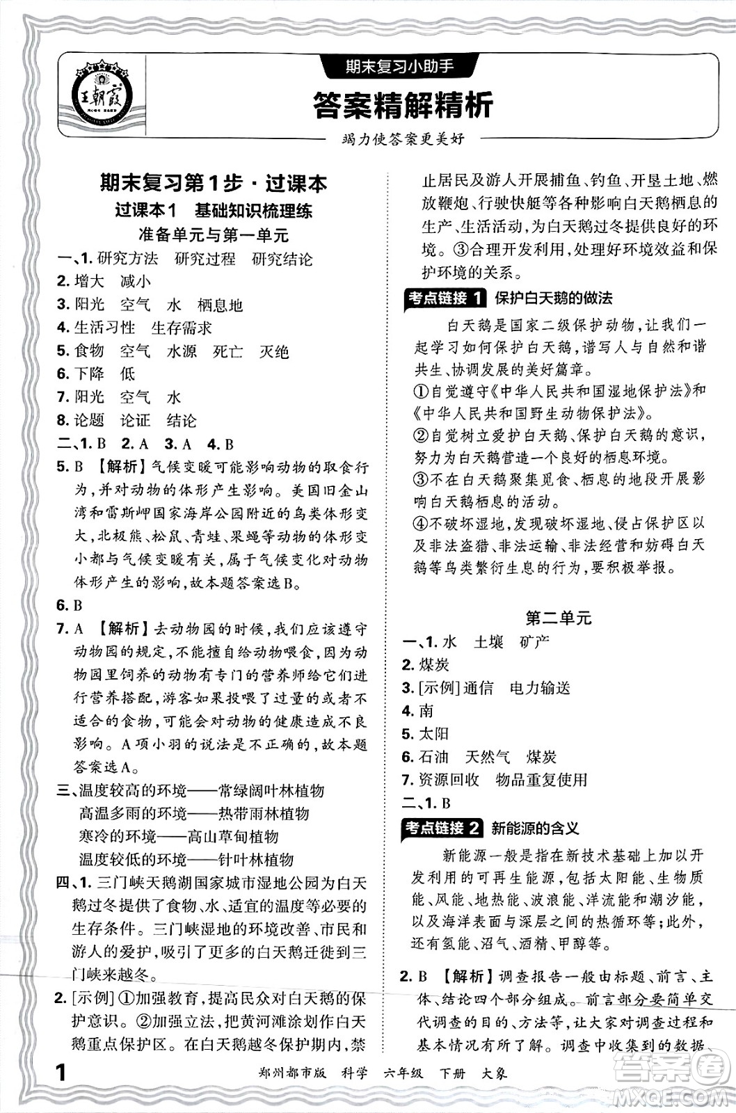 江西人民出版社2025年春王朝霞鄭州期末真題精編六年級(jí)科學(xué)下冊大象版鄭州都市版答案