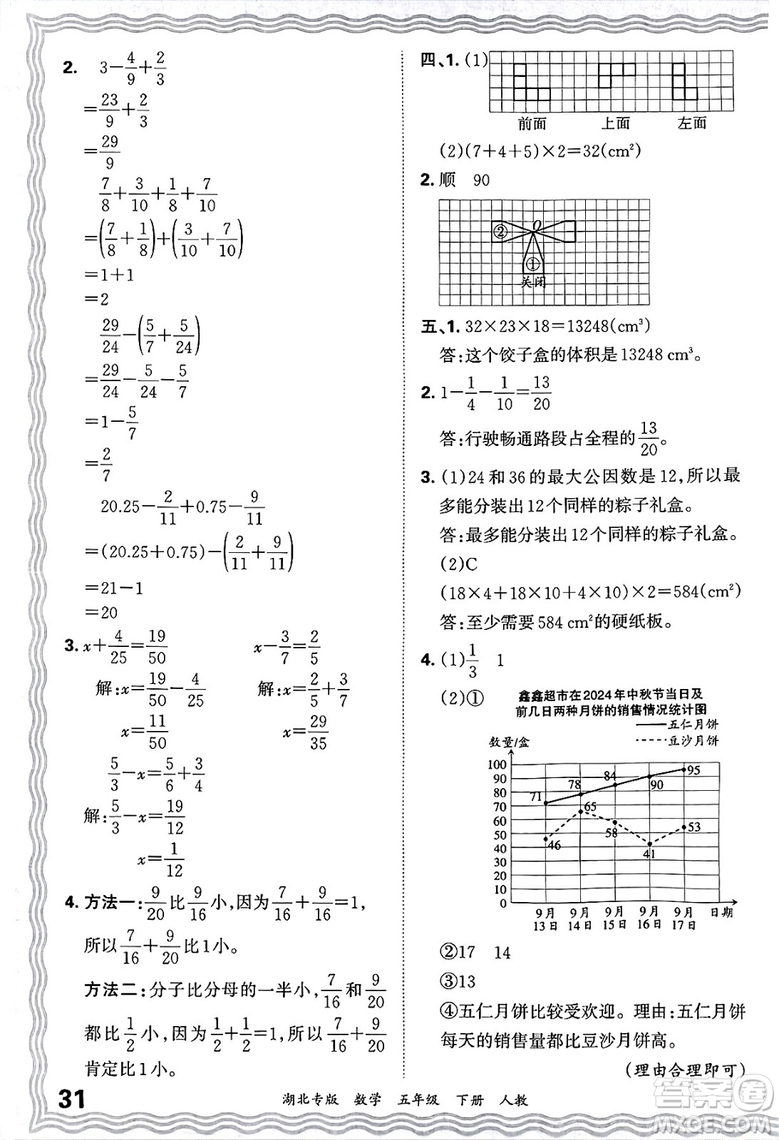 江西人民出版社2025年春王朝霞湖北各地期末試卷精選五年級(jí)數(shù)學(xué)下冊(cè)人教版湖北專版答案