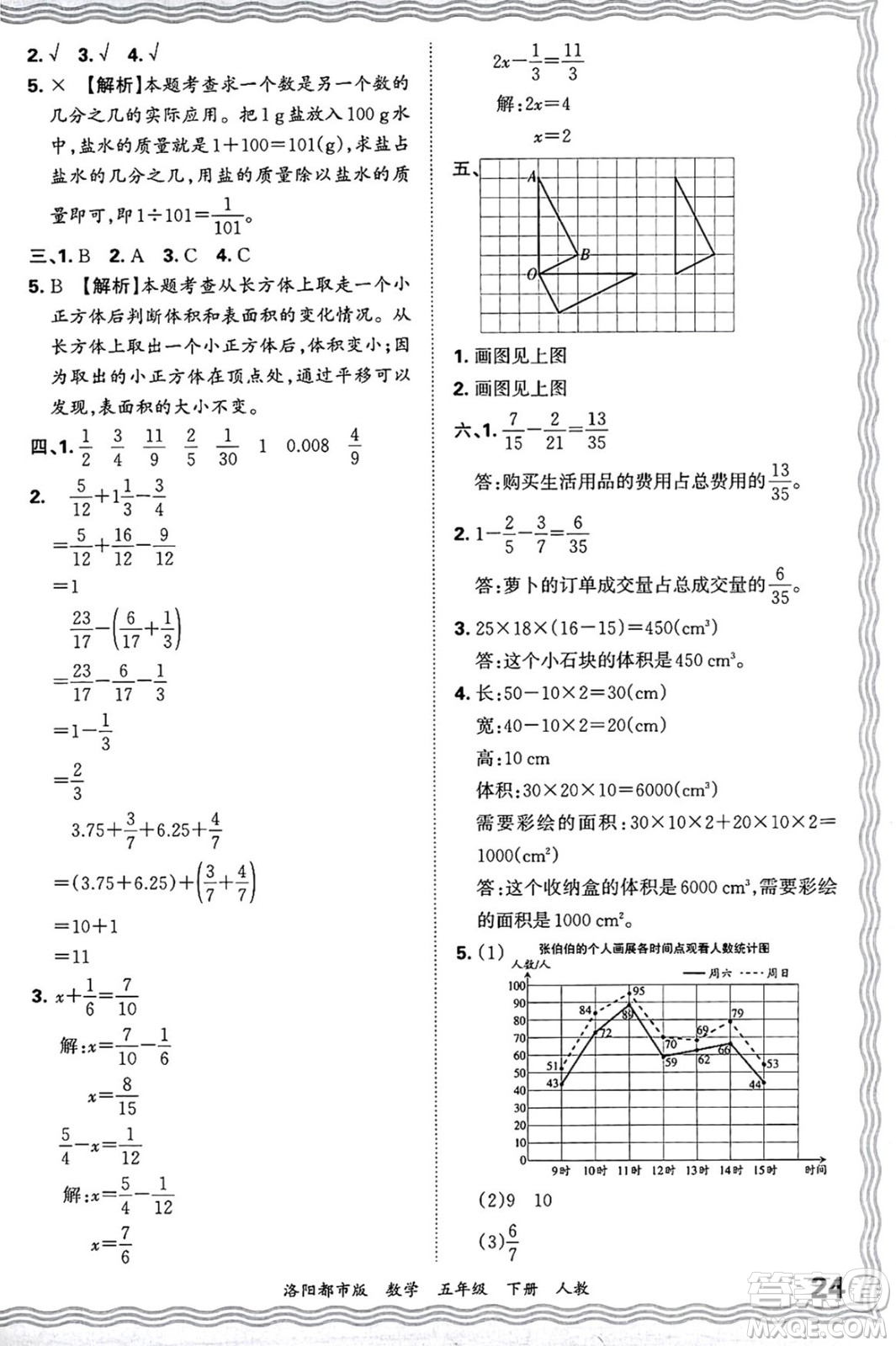 江西人民出版社2025年春王朝霞洛陽九縣七區(qū)各地期末試卷精選五年級(jí)數(shù)學(xué)下冊(cè)人教版洛陽都市版答案