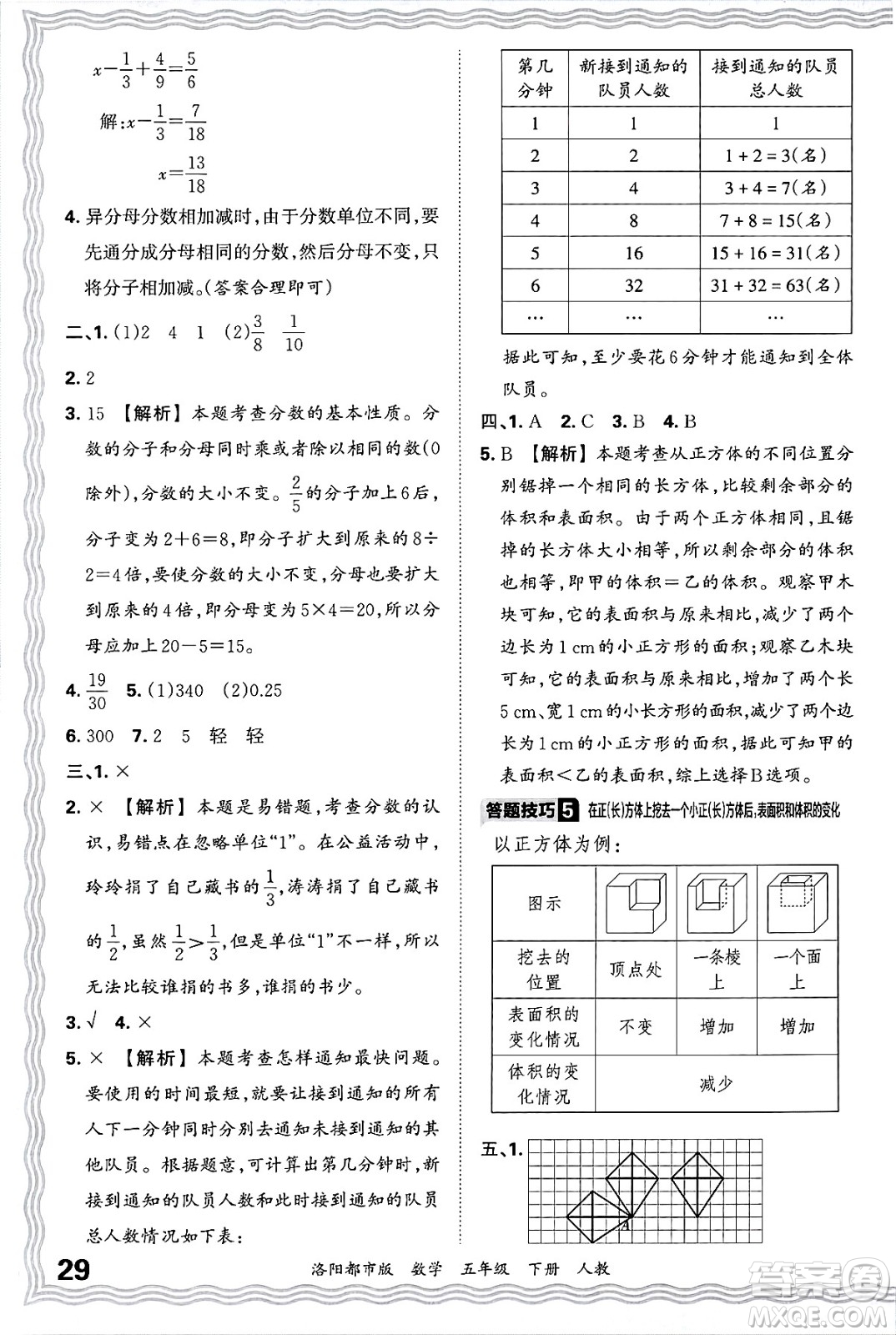 江西人民出版社2025年春王朝霞洛陽九縣七區(qū)各地期末試卷精選五年級(jí)數(shù)學(xué)下冊(cè)人教版洛陽都市版答案