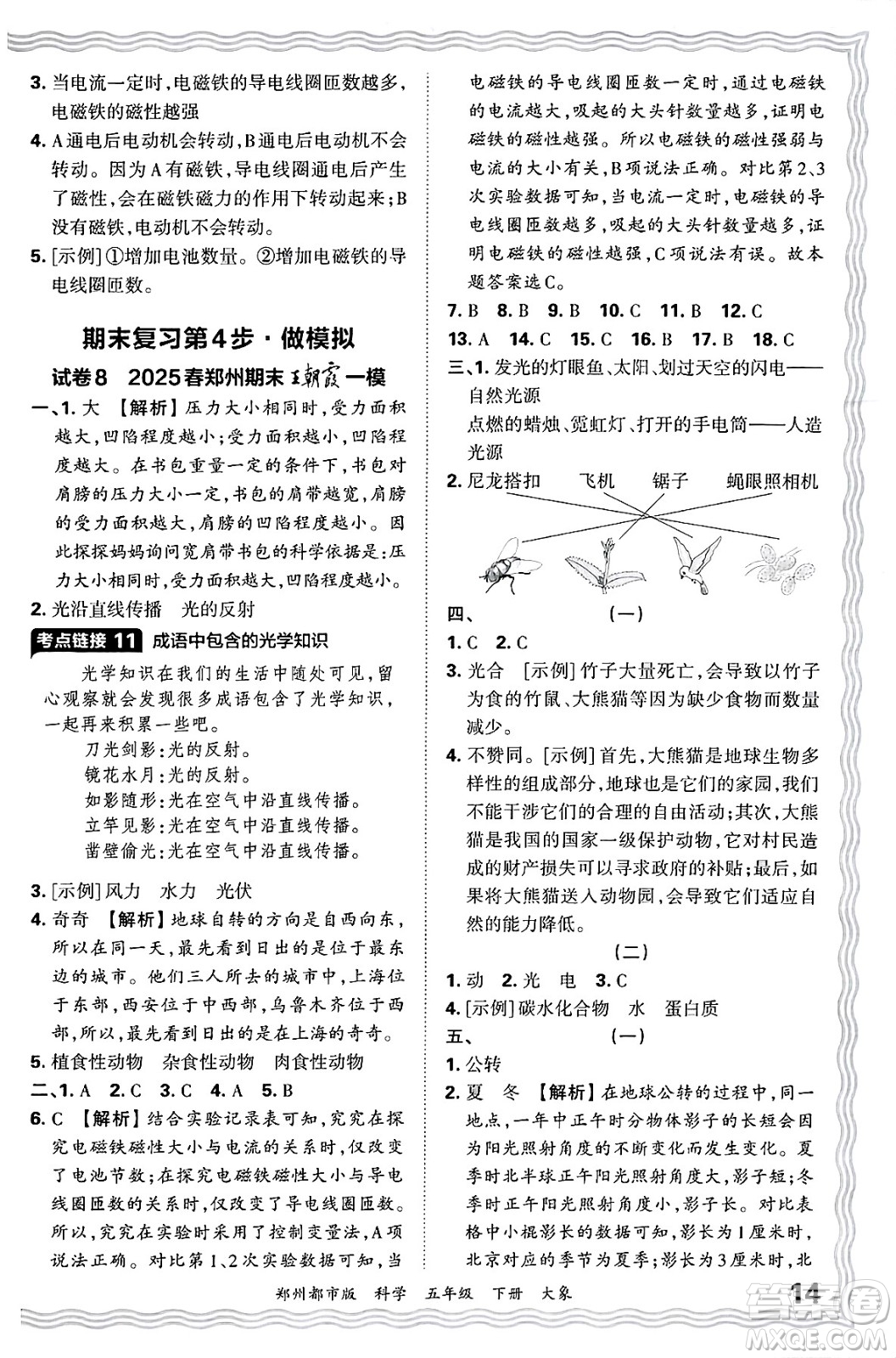江西人民出版社2025年春王朝霞鄭州期末真題精編五年級(jí)科學(xué)下冊(cè)大象版鄭州都市版答案