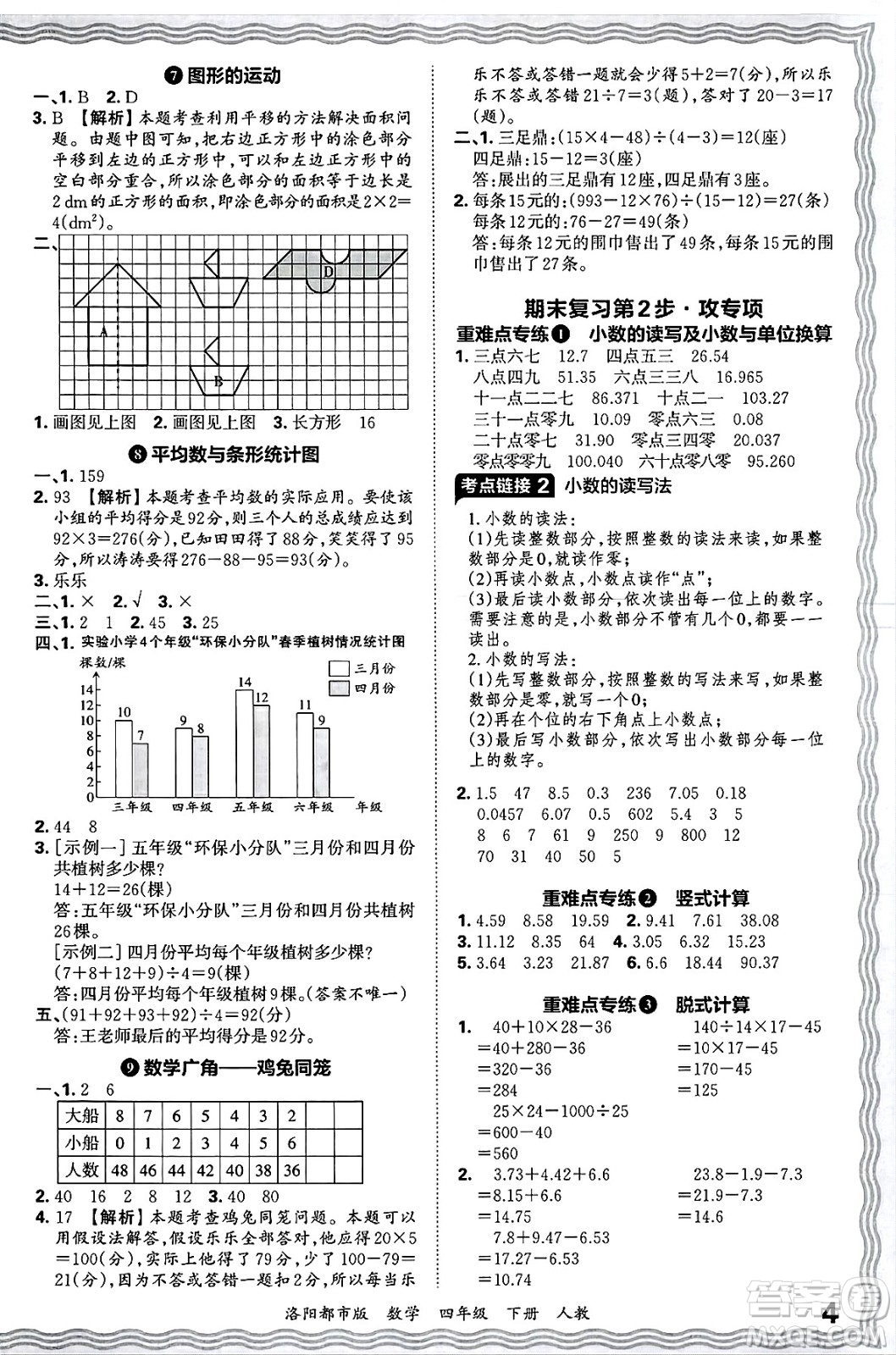 江西人民出版社2025年春王朝霞洛陽九縣七區(qū)各地期末試卷精選四年級數(shù)學(xué)下冊人教版洛陽都市版答案