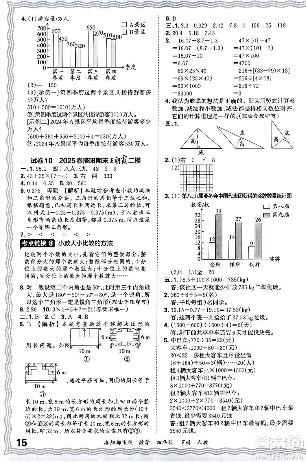 江西人民出版社2025年春王朝霞洛陽九縣七區(qū)各地期末試卷精選四年級數(shù)學(xué)下冊人教版洛陽都市版答案