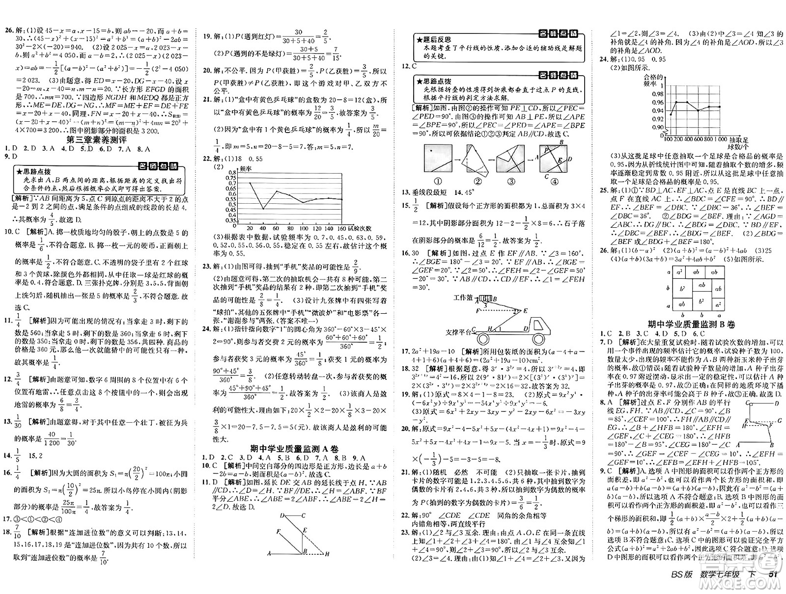新疆青少年出版社2025年春神龍教育非常海淀單元測試AB卷七年級數學下冊北師大版答案