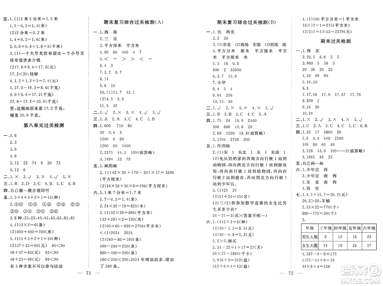 長(zhǎng)江少年兒童出版社2025年春智慧課堂密卷100分單元過(guò)關(guān)檢測(cè)三年級(jí)數(shù)學(xué)下冊(cè)通用版答案
