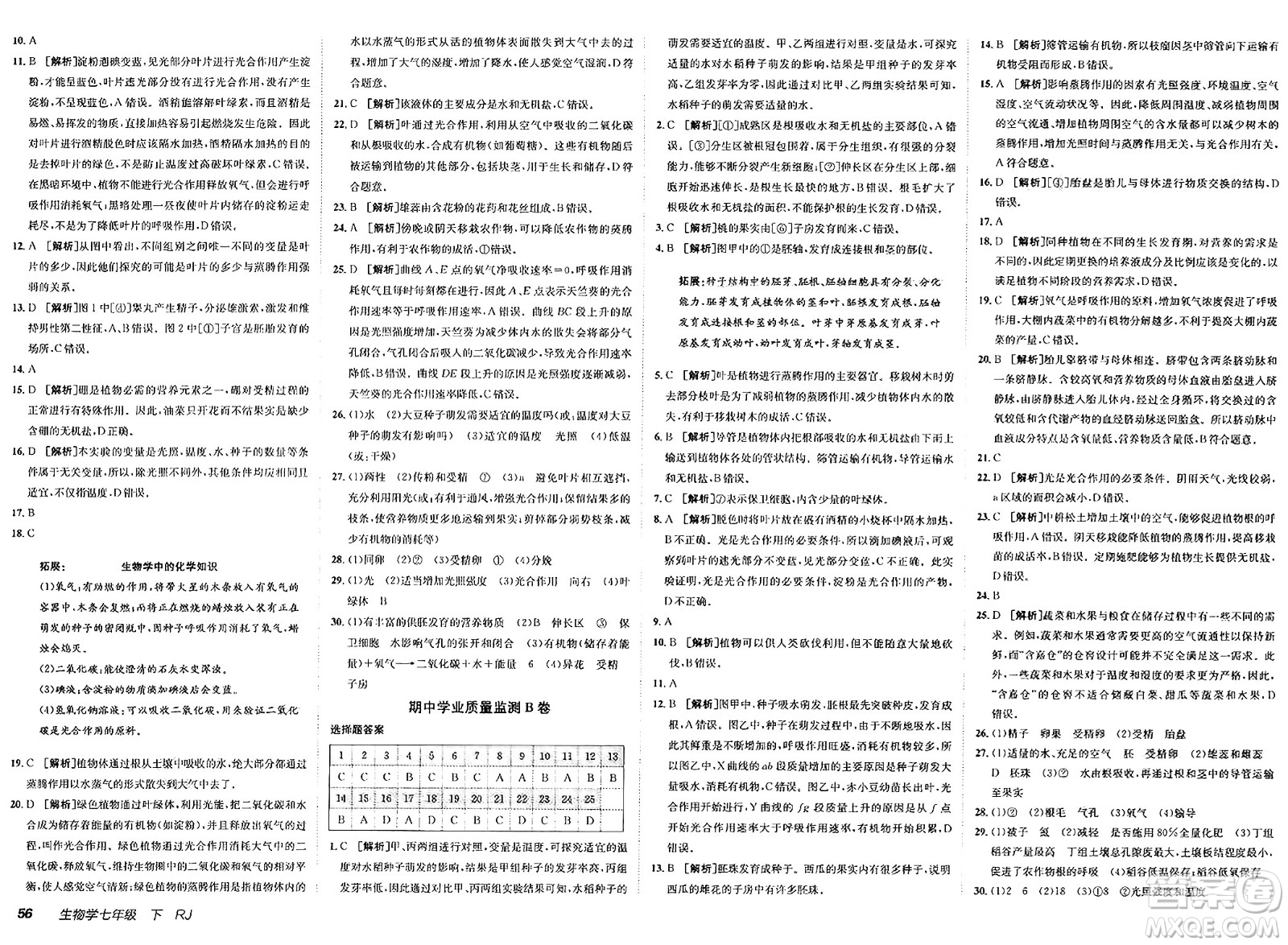 新疆青少年出版社2025年春神龍教育非常海淀單元測試AB卷七年級生物下冊人教版答案