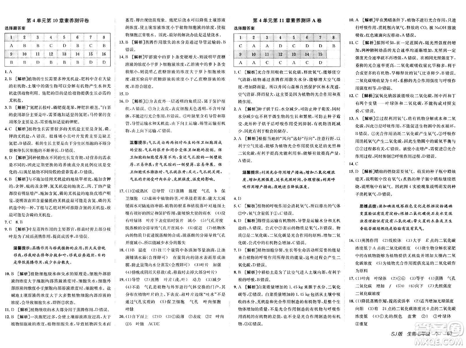 新疆青少年出版社2025年春神龍教育非常海淀單元測試AB卷七年級生物下冊蘇教版答案