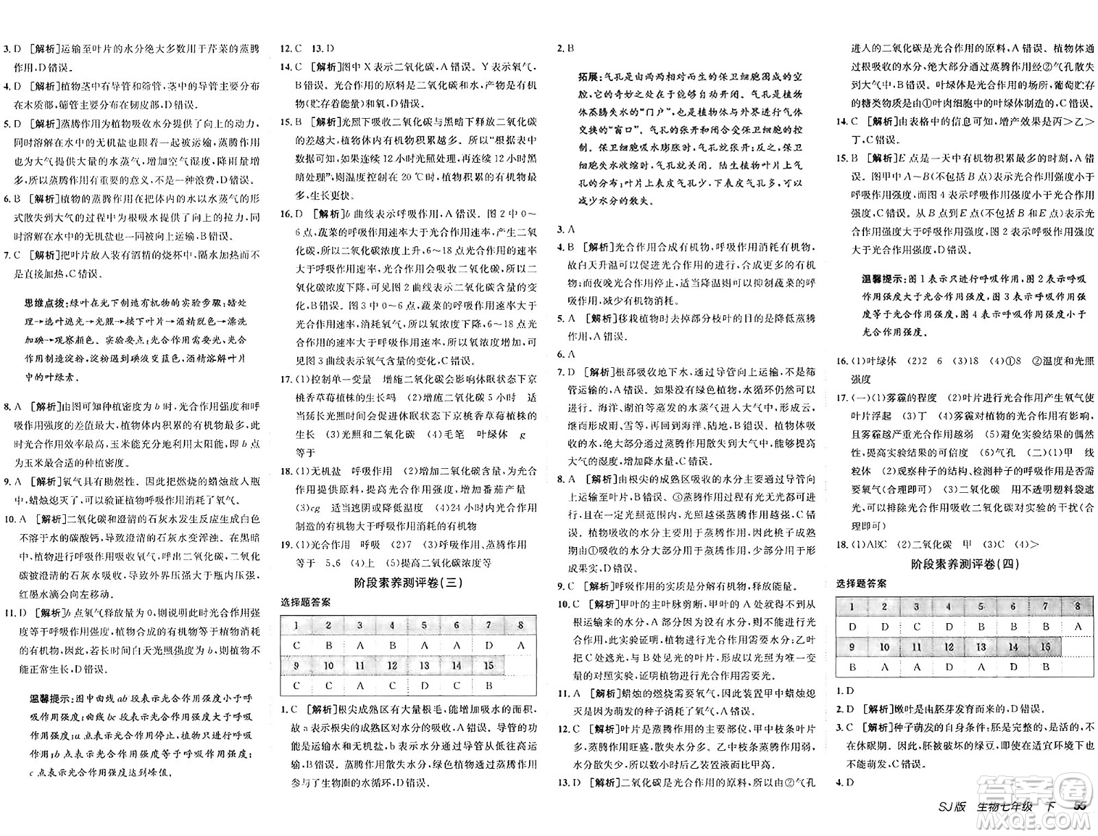 新疆青少年出版社2025年春神龍教育非常海淀單元測試AB卷七年級生物下冊蘇教版答案