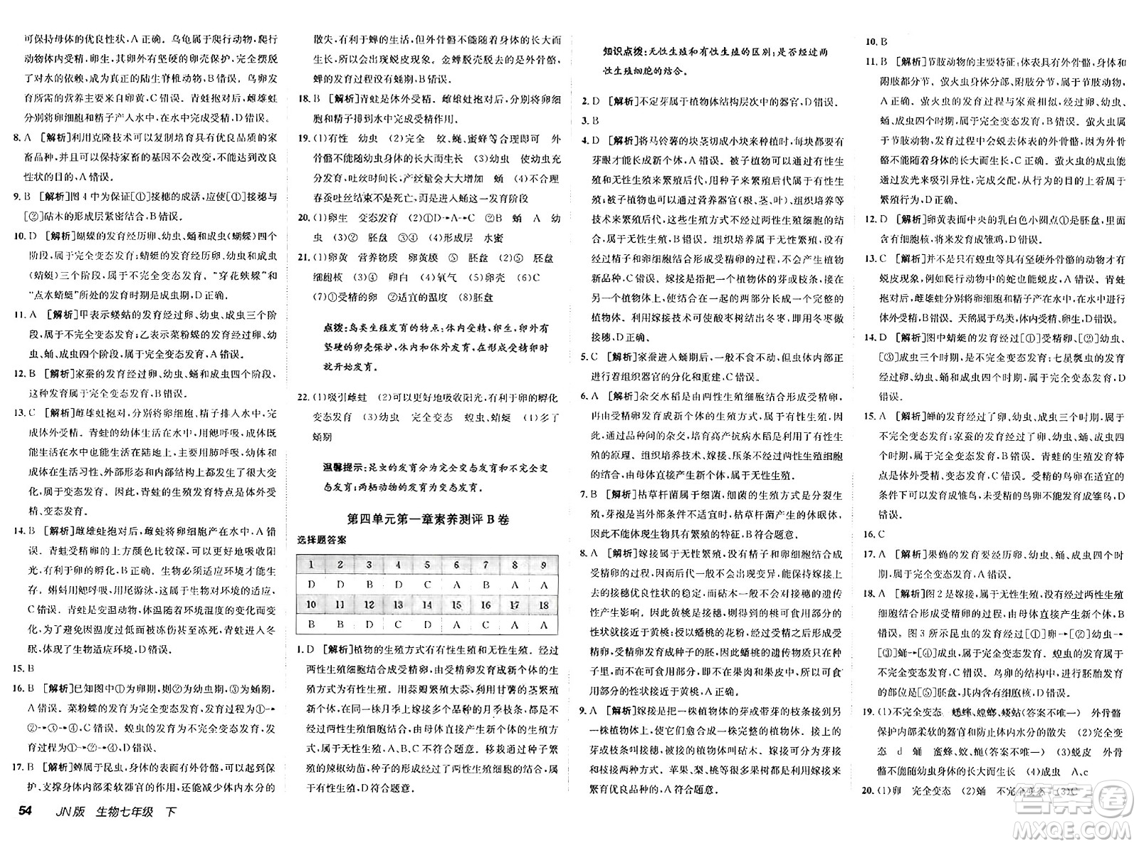 新疆青少年出版社2025年春神龍教育非常海淀單元測試AB卷七年級生物下冊濟(jì)南版答案
