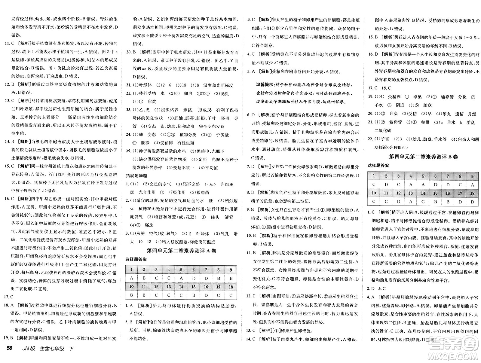 新疆青少年出版社2025年春神龍教育非常海淀單元測試AB卷七年級生物下冊濟(jì)南版答案