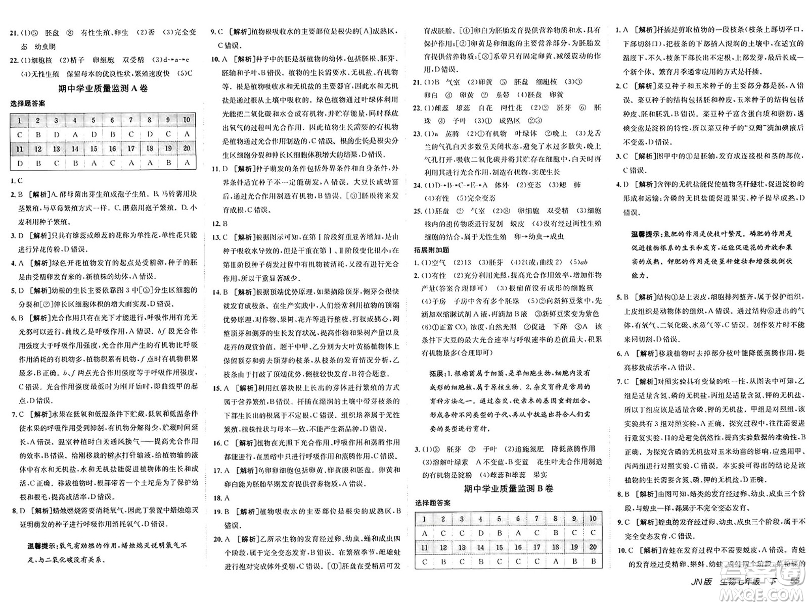 新疆青少年出版社2025年春神龍教育非常海淀單元測試AB卷七年級生物下冊濟(jì)南版答案