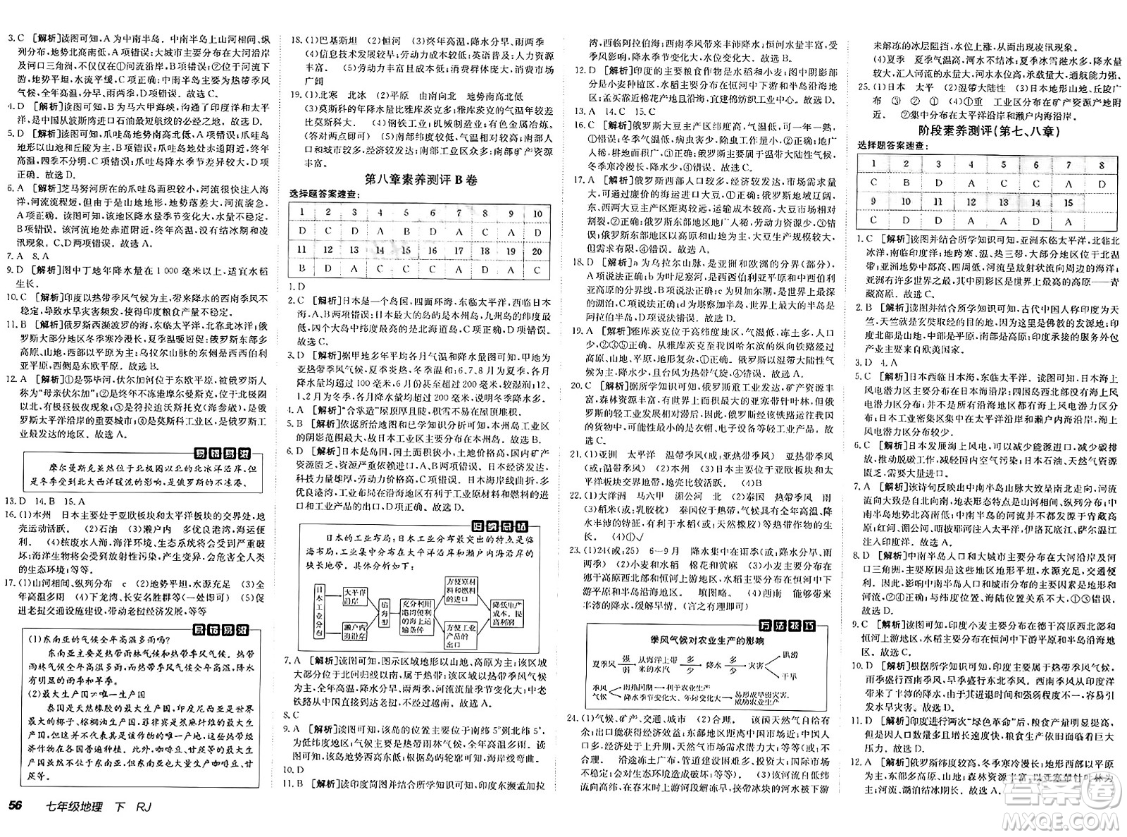 新疆青少年出版社2025年春神龍教育非常海淀單元測試AB卷七年級地理下冊人教版答案