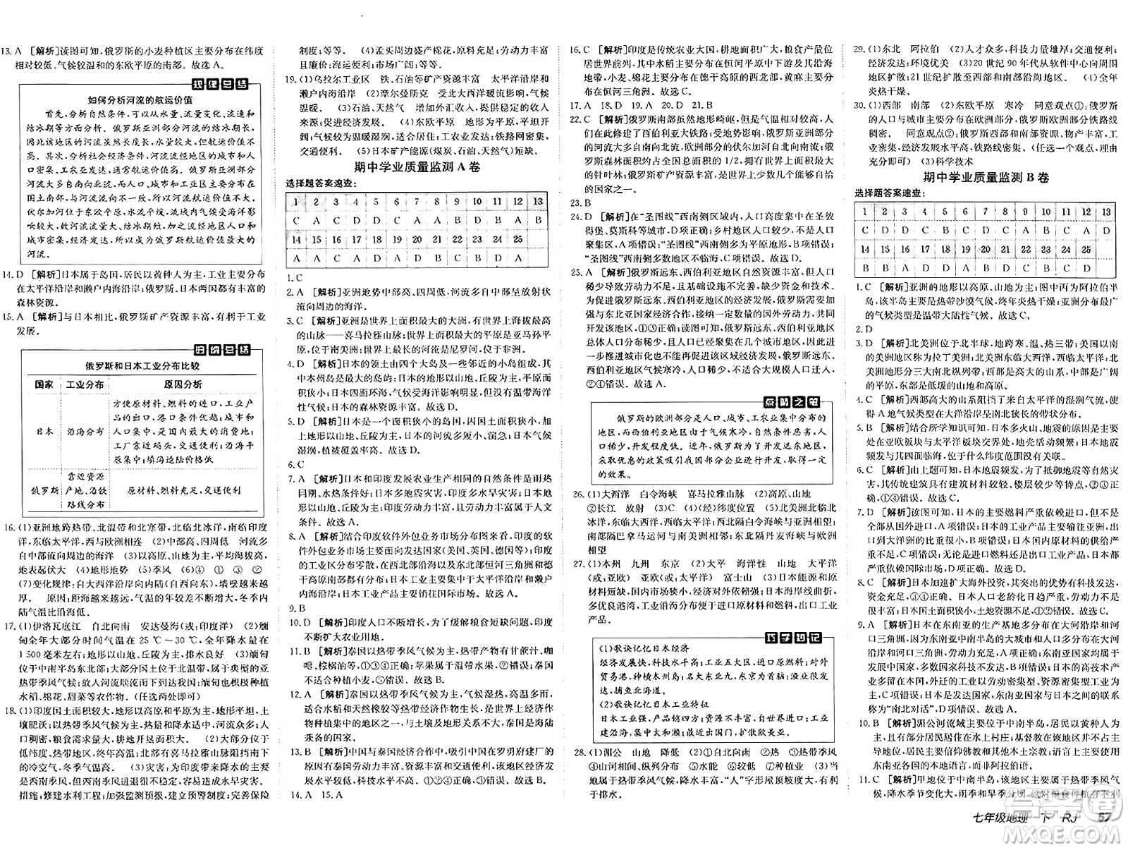新疆青少年出版社2025年春神龍教育非常海淀單元測試AB卷七年級地理下冊人教版答案