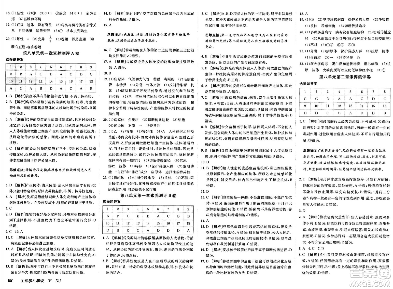 新疆青少年出版社2025年春神龍教育非常海淀單元測(cè)試AB卷八年級(jí)生物下冊(cè)人教版答案