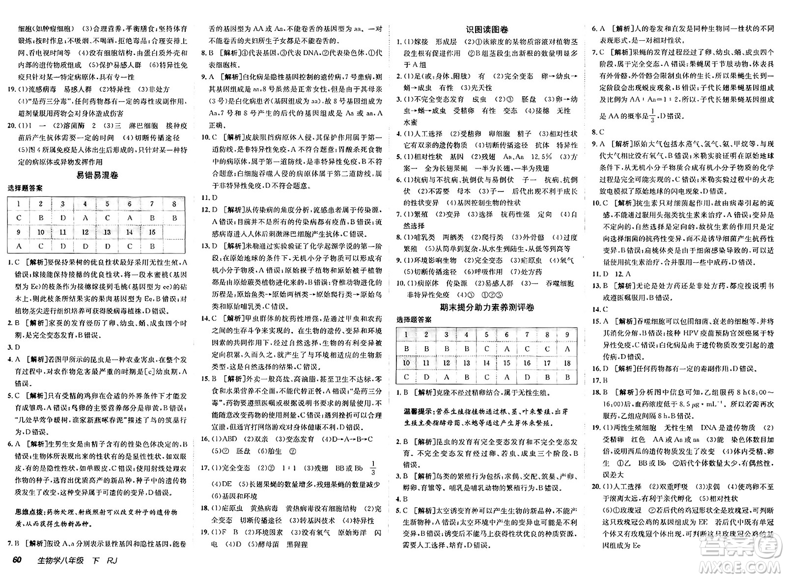新疆青少年出版社2025年春神龍教育非常海淀單元測(cè)試AB卷八年級(jí)生物下冊(cè)人教版答案
