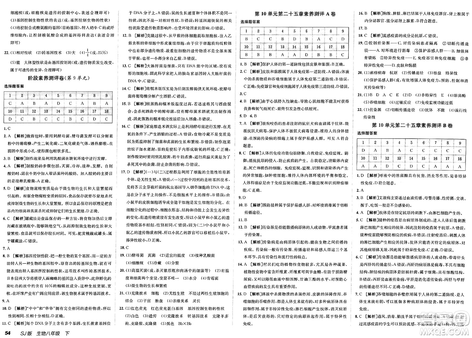 新疆青少年出版社2025年春神龍教育非常海淀單元測(cè)試AB卷八年級(jí)生物下冊(cè)蘇教版答案